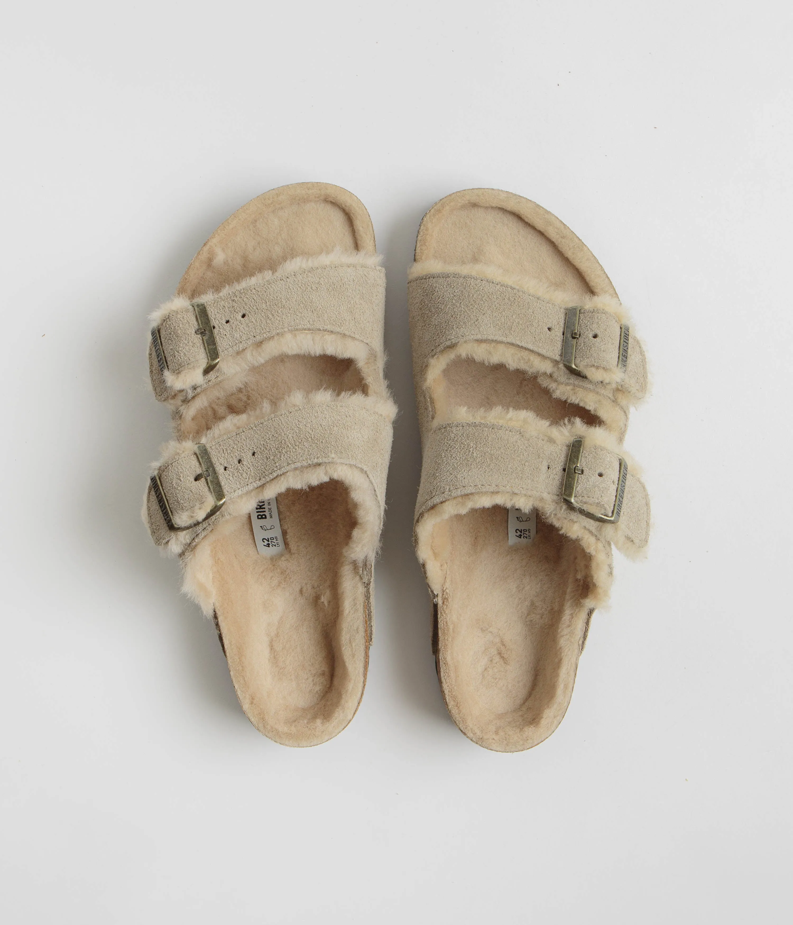 Birkenstock Arizona Shearling Sandals - Taupe Birkenstock Shoes