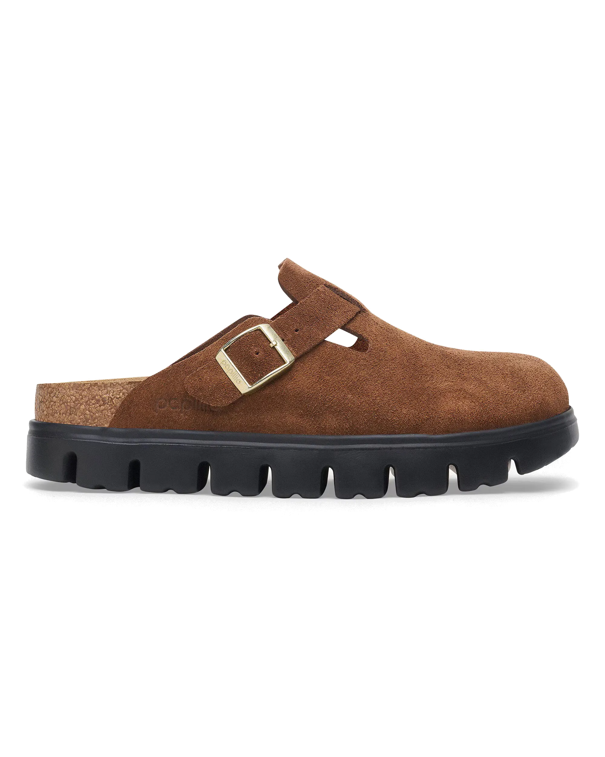 Birkenstock Shoes Papillio Boston Chunky Suede Leather Sandals in Dark Tea & Black