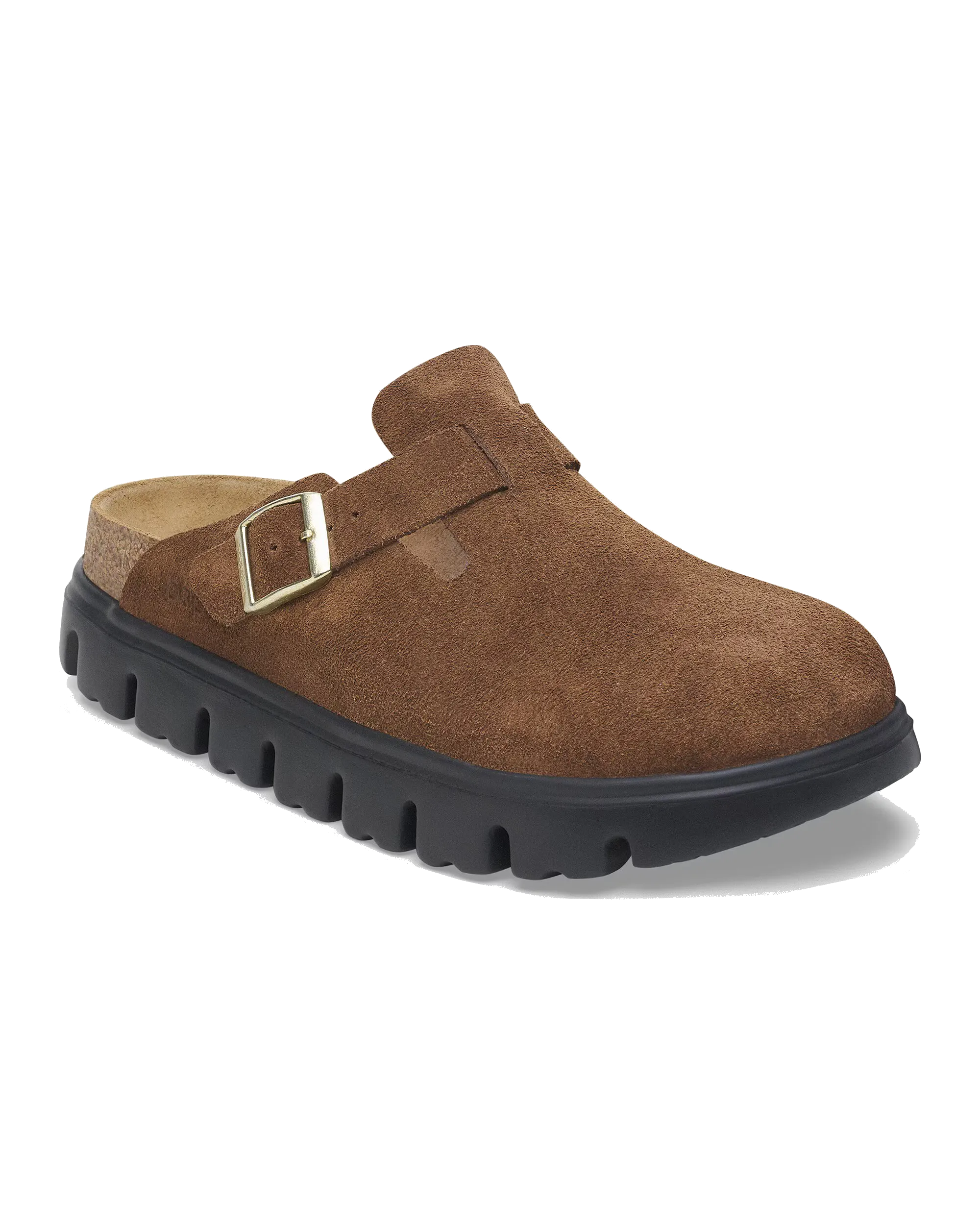 Birkenstock Shoes Papillio Boston Chunky Suede Leather Sandals in Dark Tea & Black