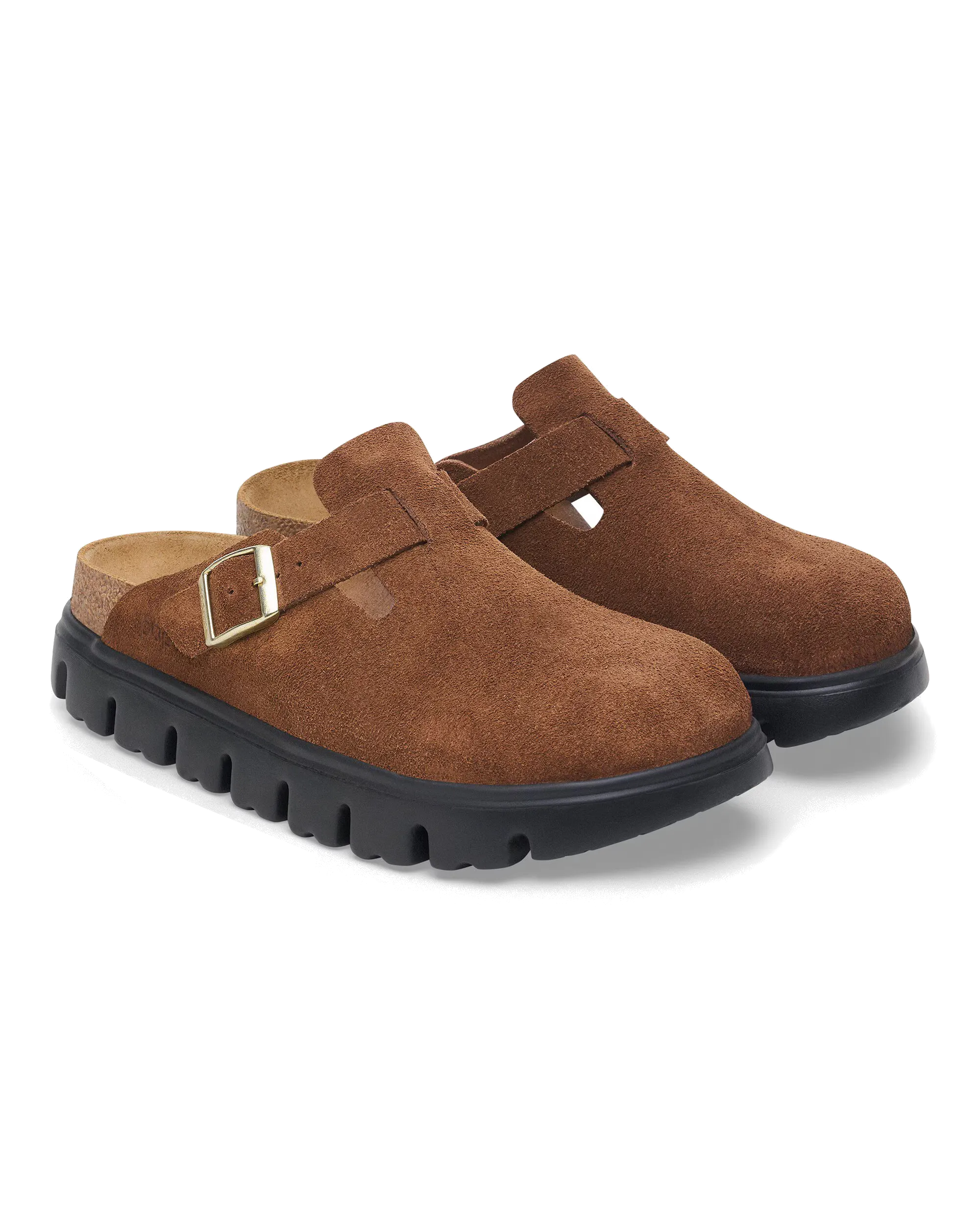 Birkenstock Shoes Papillio Boston Chunky Suede Leather Sandals in Dark Tea & Black