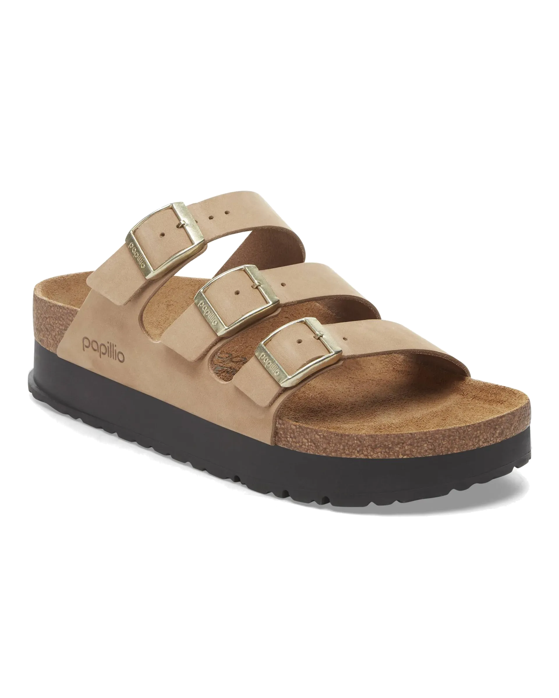 Birkenstock Shoes Papillio Florida III Flex Platform Nubuk Leather Sandals in Sandcastle