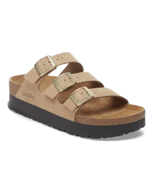 Birkenstock Shoes Papillio Florida III Flex Platform Nubuk Leather Sandals in Sandcastle