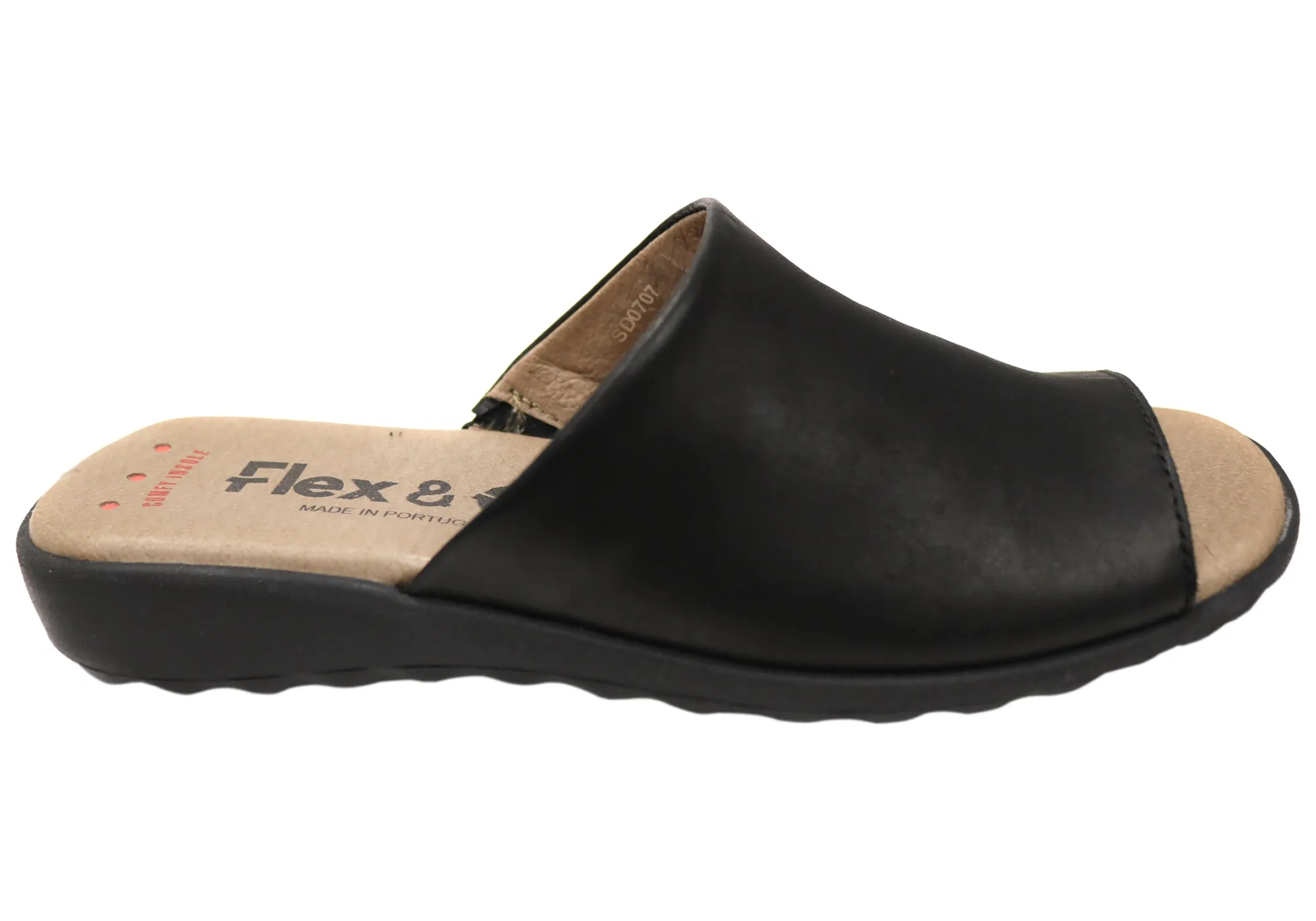 Flex & Go Host Womens Comfort Leather Slides Sandals Made In Portugal Flex & Go Shoes
