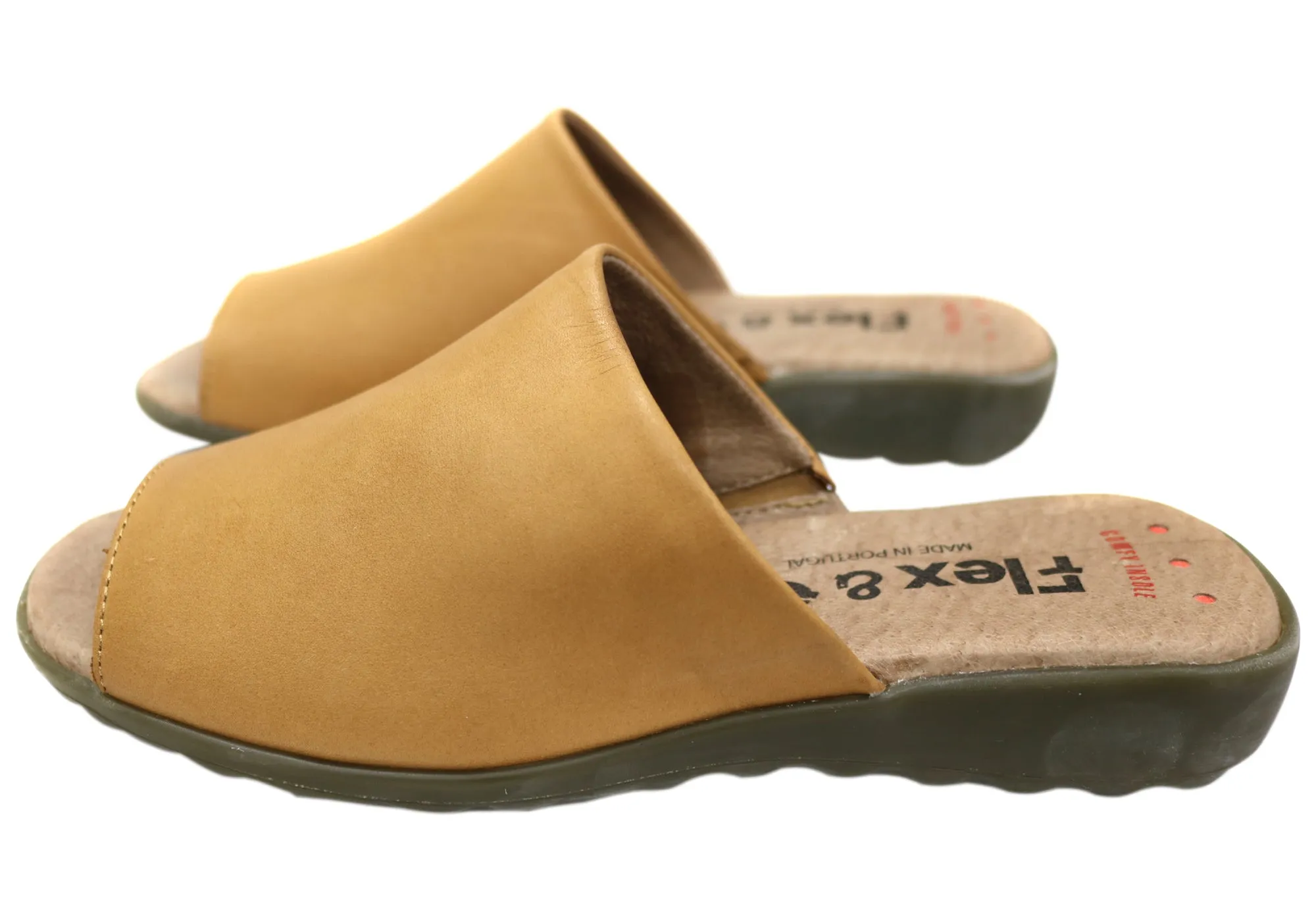 Flex & Go Host Womens Comfort Leather Slides Sandals Made In Portugal Flex & Go Shoes
