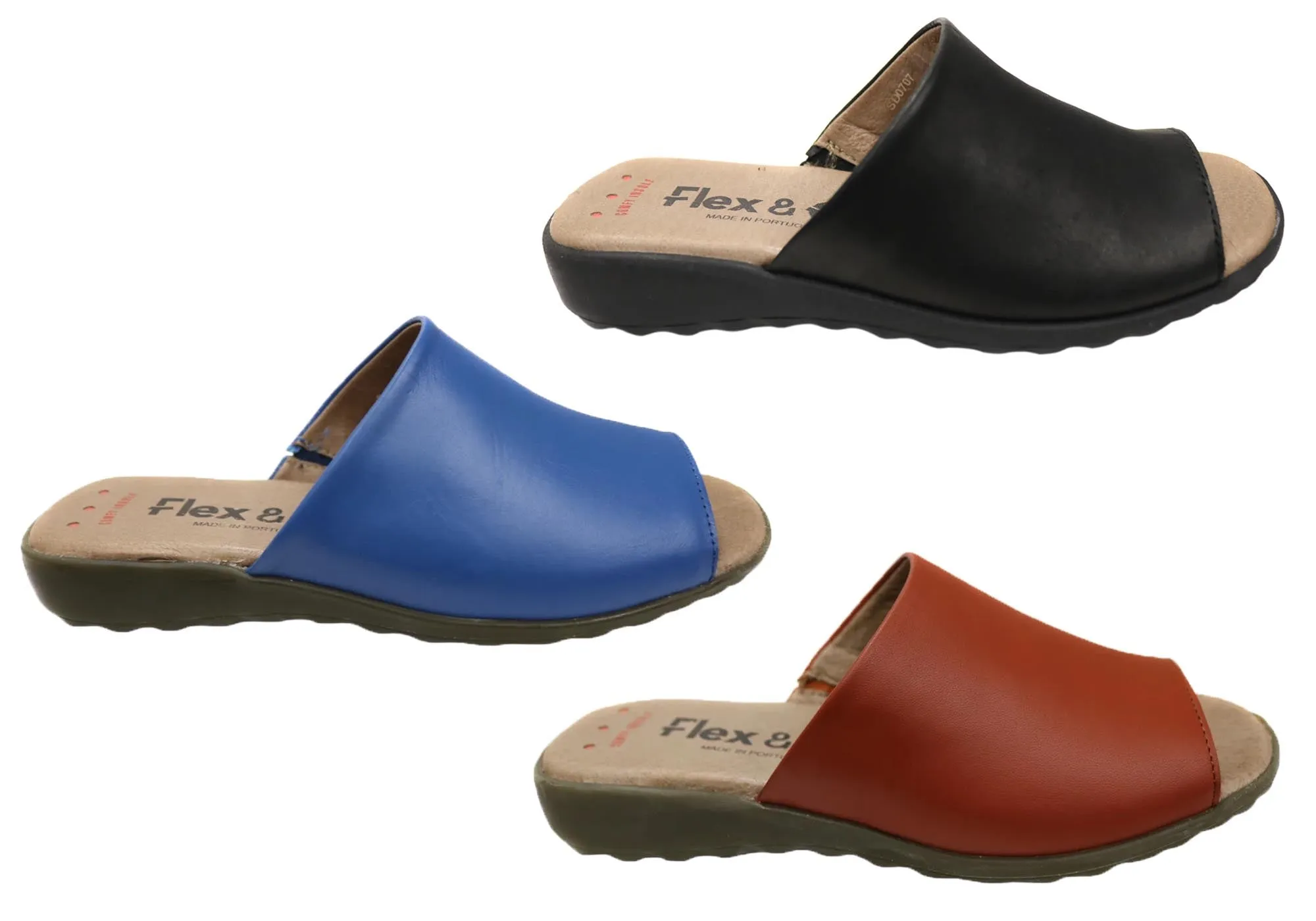 Flex & Go Host Womens Comfort Leather Slides Sandals Made In Portugal Flex & Go Shoes