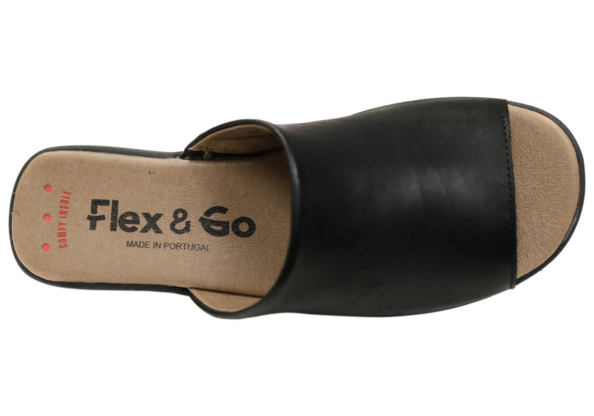 Flex & Go Host Womens Comfort Leather Slides Sandals Made In Portugal Flex & Go Shoes