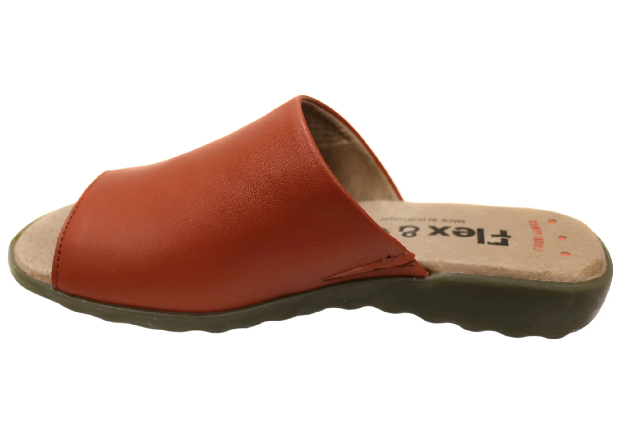 Flex & Go Host Womens Comfort Leather Slides Sandals Made In Portugal Flex & Go Shoes
