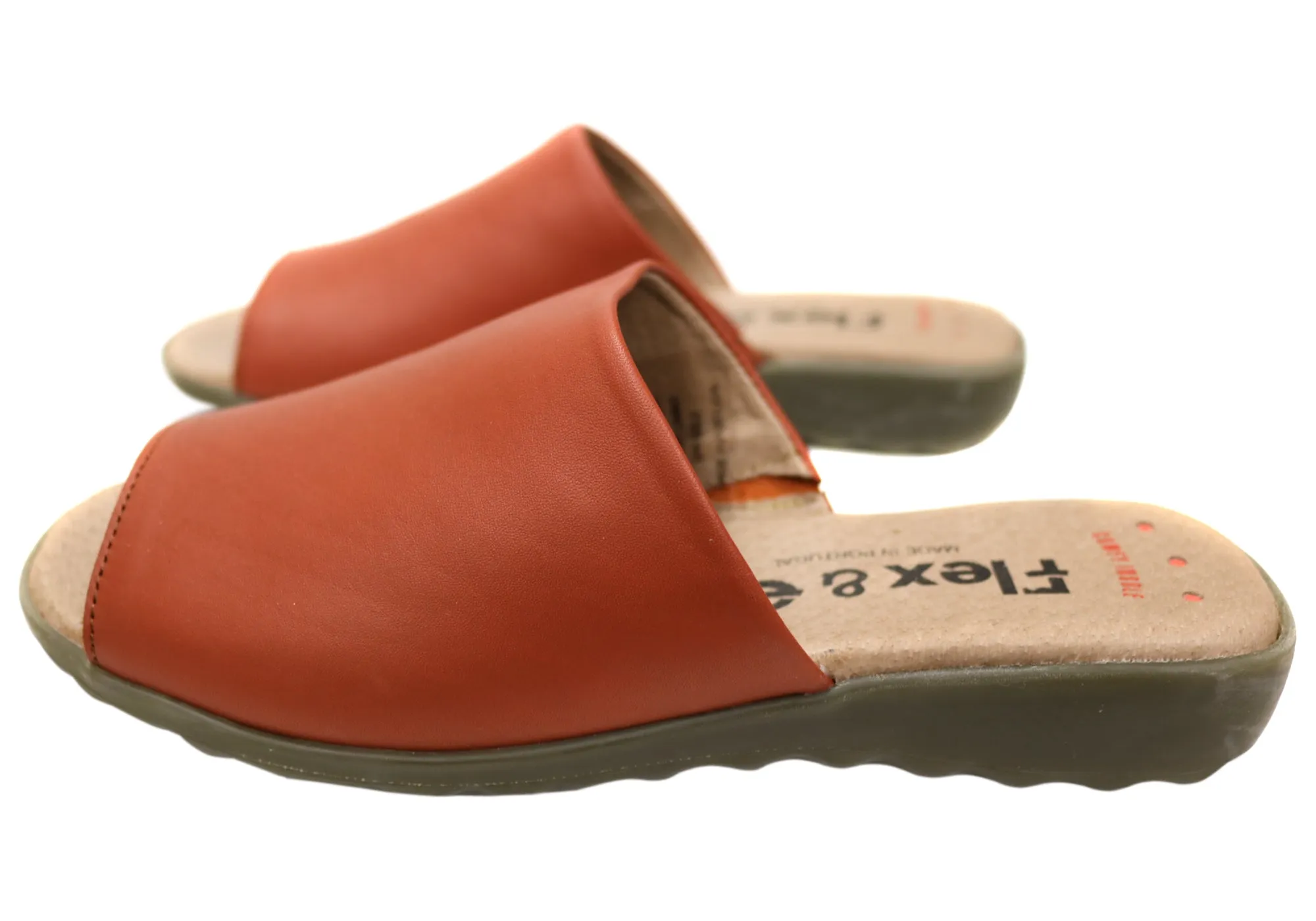 Flex & Go Host Womens Comfort Leather Slides Sandals Made In Portugal Flex & Go Shoes