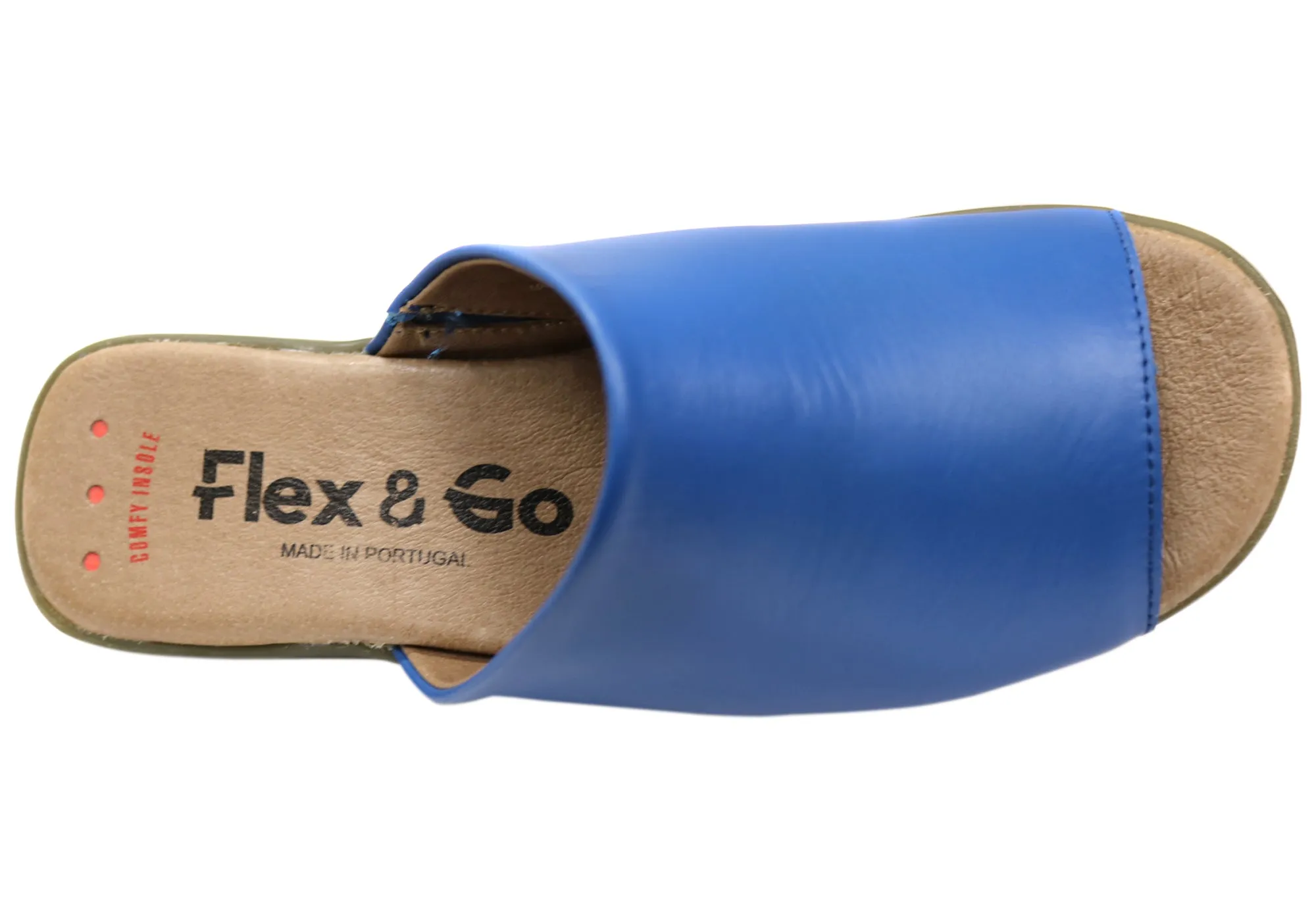 Flex & Go Host Womens Comfort Leather Slides Sandals Made In Portugal Flex & Go Shoes