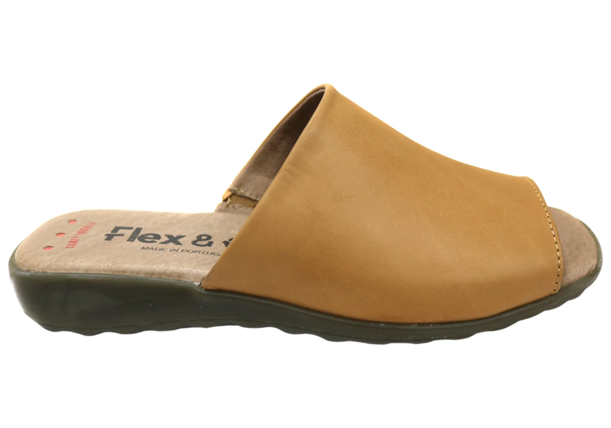 Flex & Go Host Womens Comfort Leather Slides Sandals Made In Portugal Flex & Go Shoes
