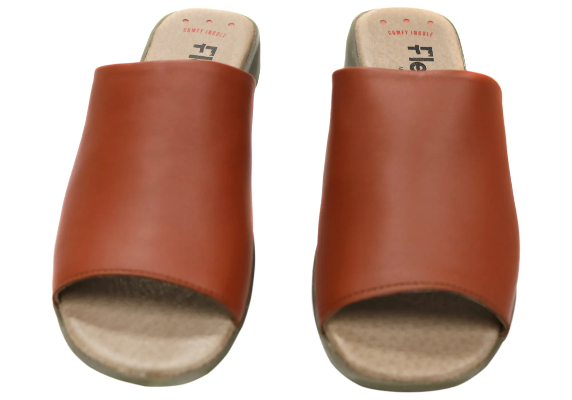 Flex & Go Host Womens Comfort Leather Slides Sandals Made In Portugal Flex & Go Shoes