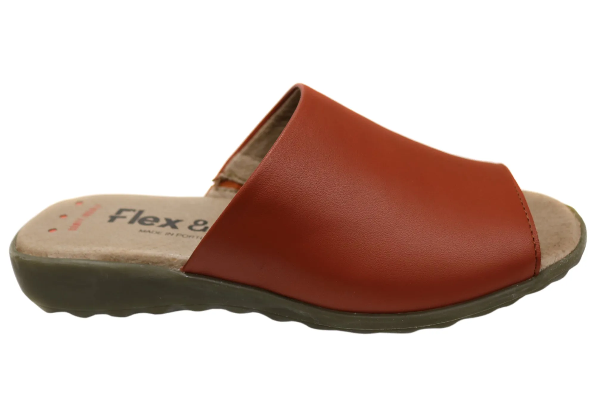 Flex & Go Host Womens Comfort Leather Slides Sandals Made In Portugal Flex & Go Shoes
