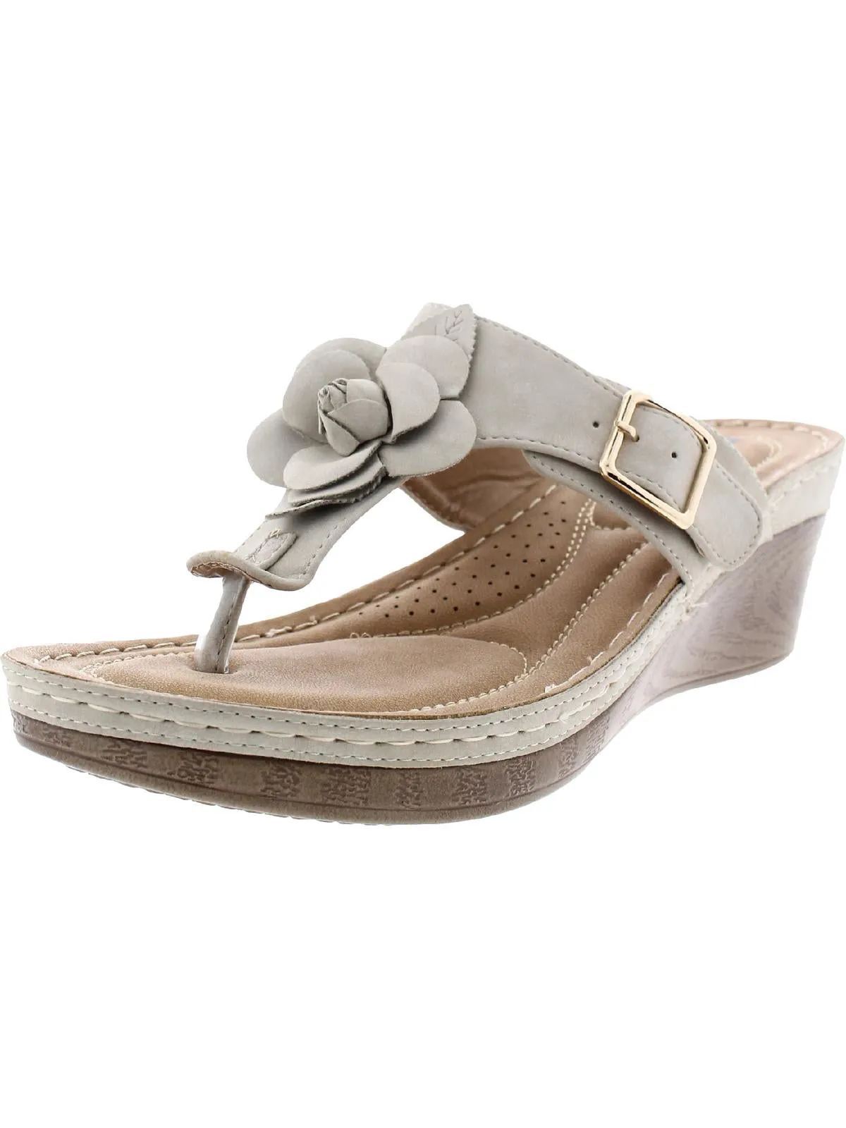 Flora Womens Faux Leather Thong Wedge Sandals