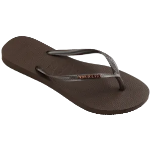Havaianas Shoes Slim Metallic Flip Flops in Dark Brown