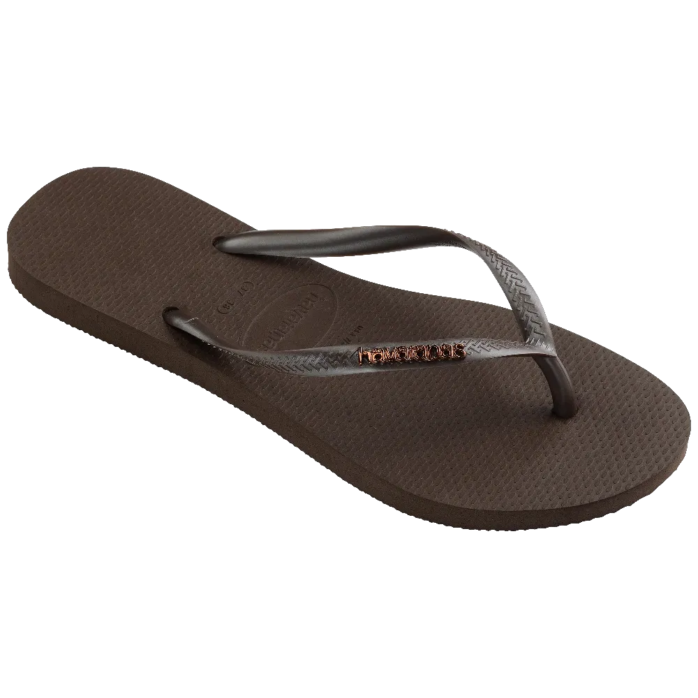 Havaianas Shoes Slim Metallic Flip Flops in Dark Brown