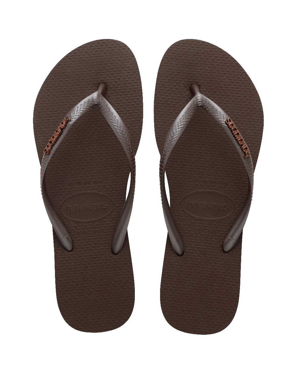 Havaianas Shoes Slim Metallic Flip Flops in Dark Brown