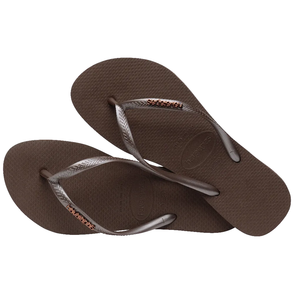 Havaianas Shoes Slim Metallic Flip Flops in Dark Brown