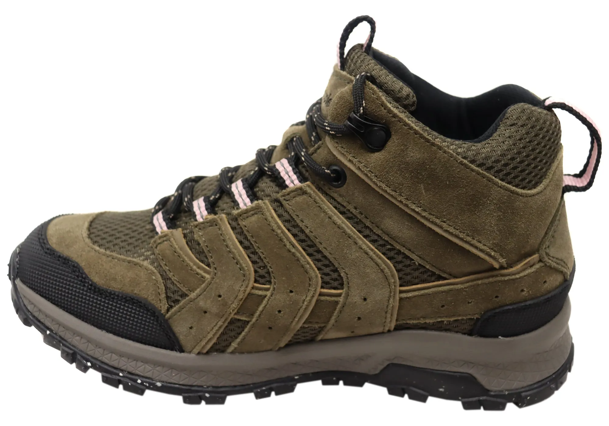 Hush Puppies Kanya Womens Olive Comfortable Leather Lace Up Boots Hush Puppies Shoes