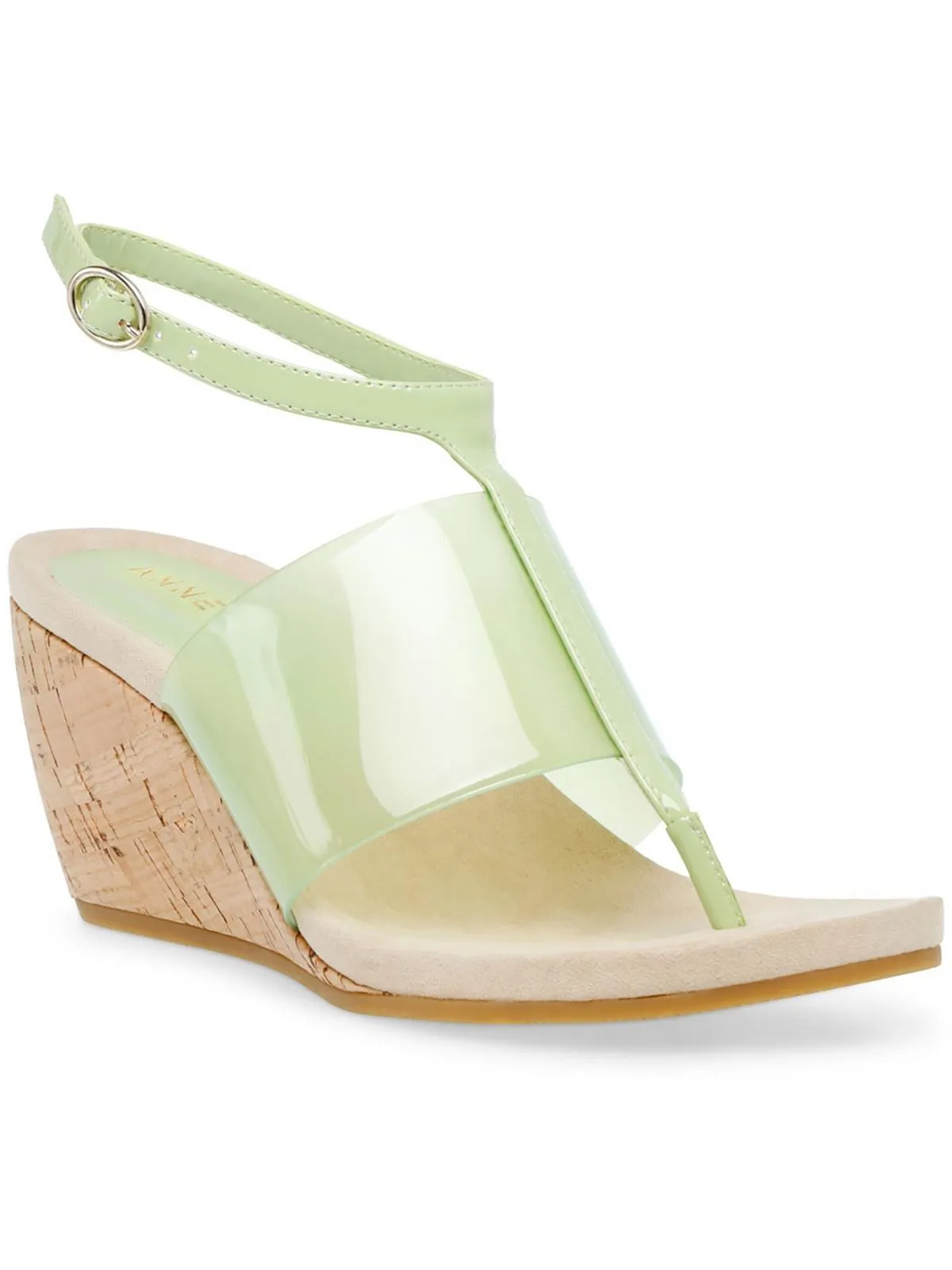 Ikari Womens Patent Flip-Flop Wedge Sandals