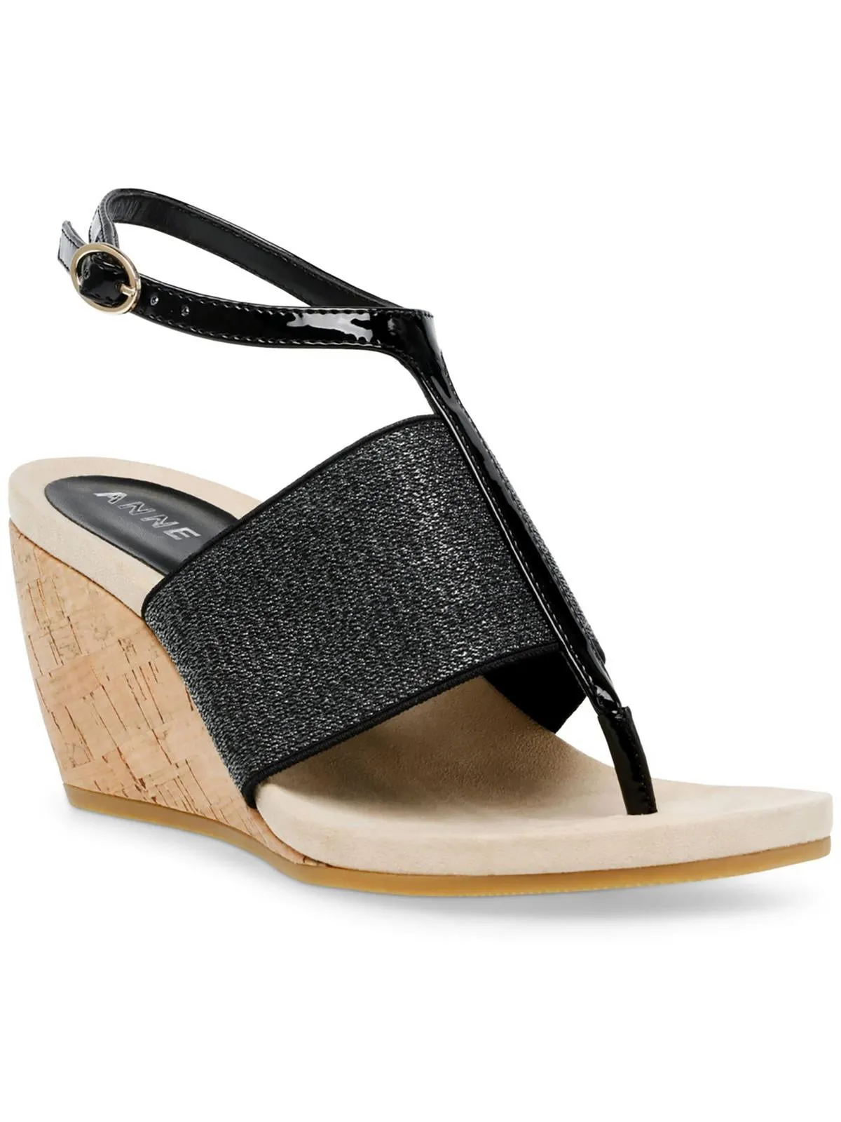 Ikari Womens Patent Flip-Flop Wedge Sandals