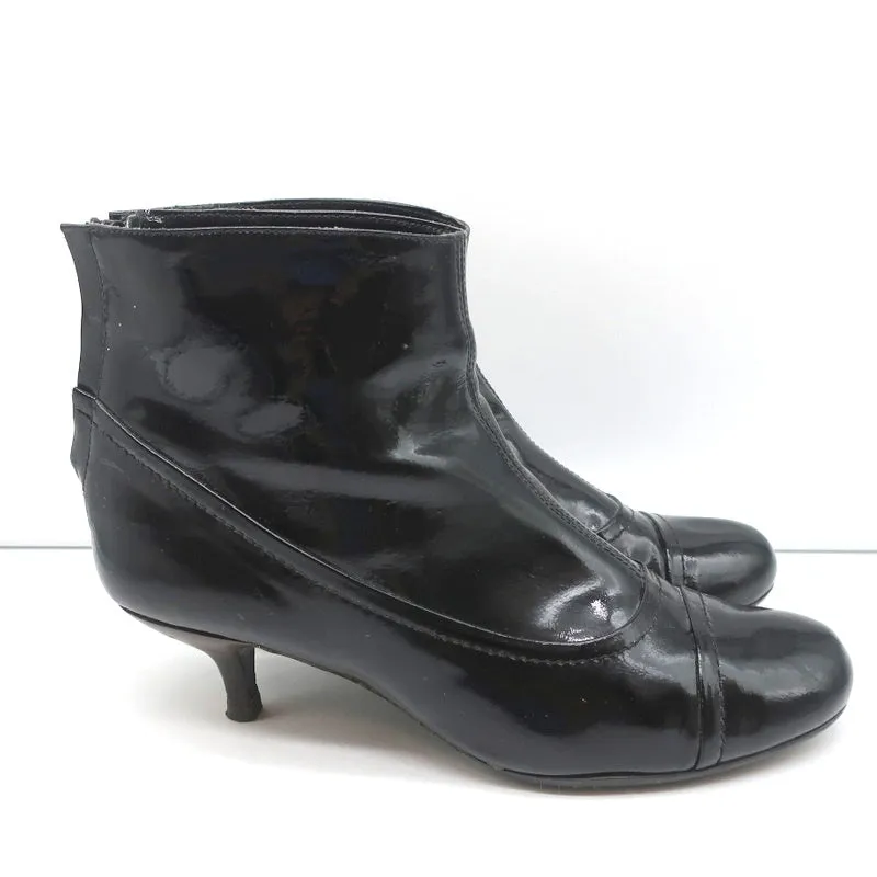 Lanvin Ankle Boots Black Patent Leather Size 41 Kitten Heel Booties