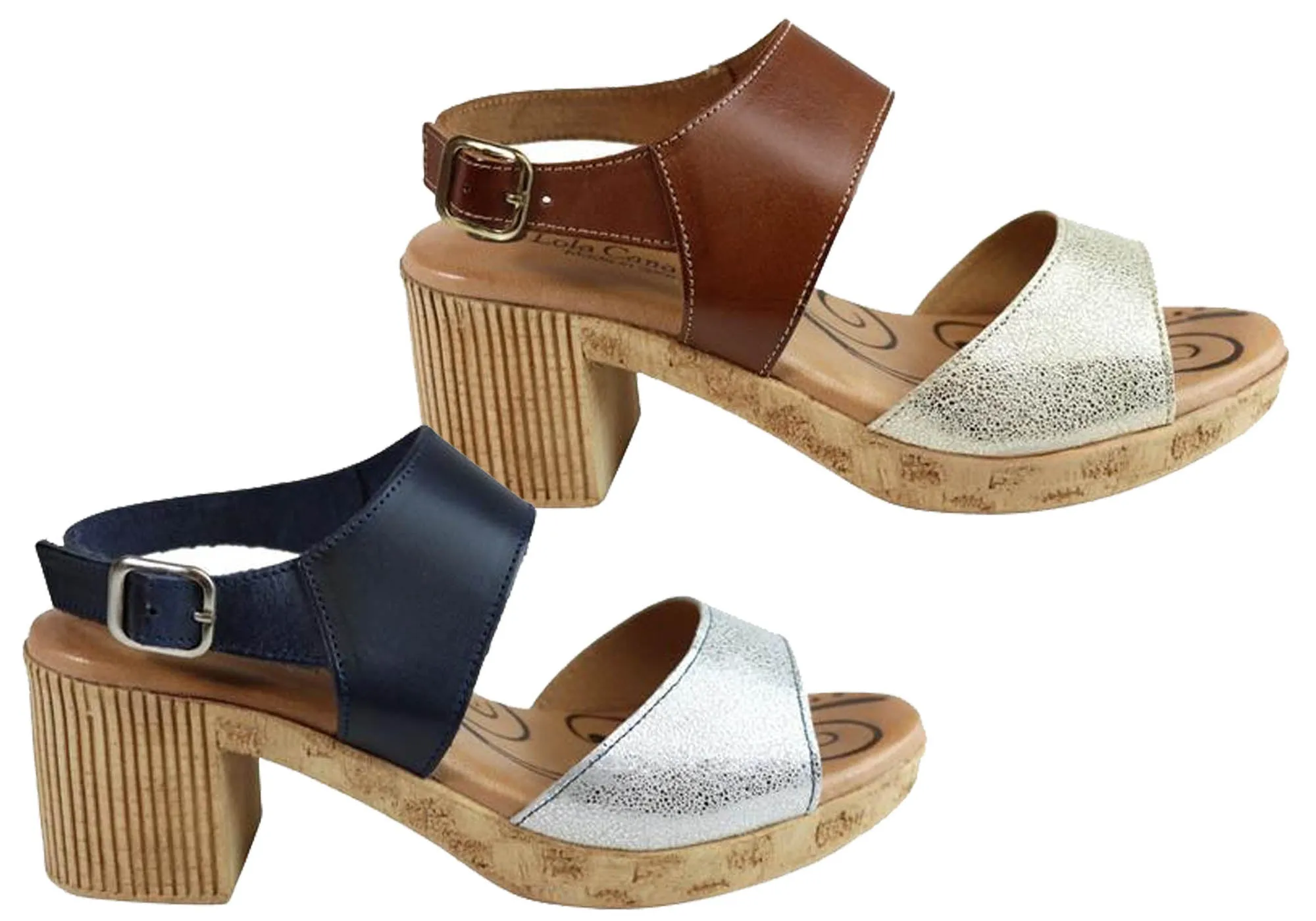 Lola Canales Mia Womens Comfort Leather Mid Heel Sandals Made In Spain Lola Canales Shoes