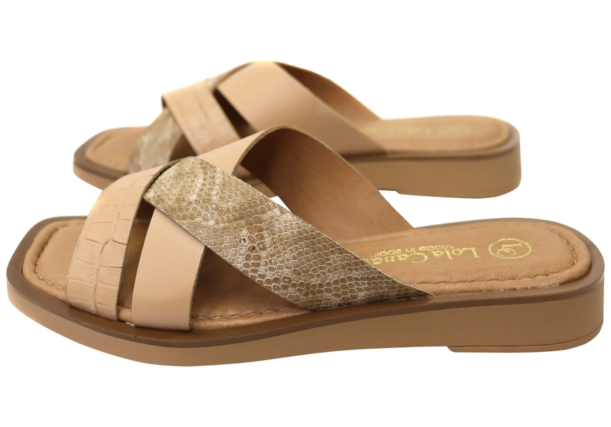 Lola Canales Nelli Womens Comfort Leather Slides Sandals Made In Spain Lola Canales Shoes