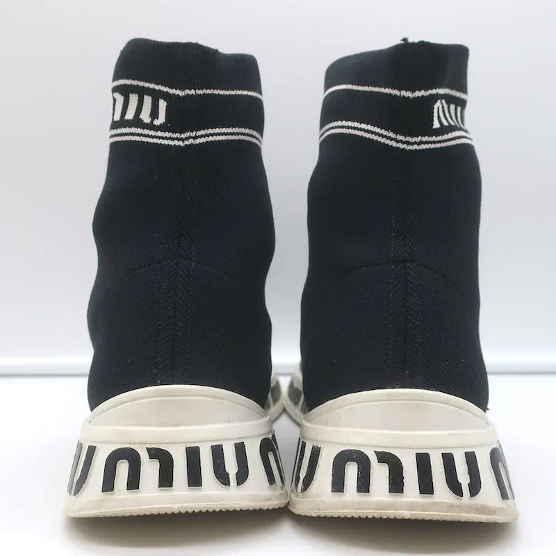 Miu Miu Logo Sock Sneakers Black Stretch Knit Size 38
