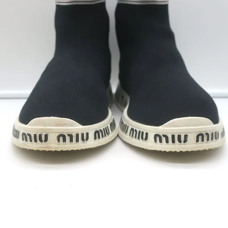 Miu Miu Logo Sock Sneakers Black Stretch Knit Size 38