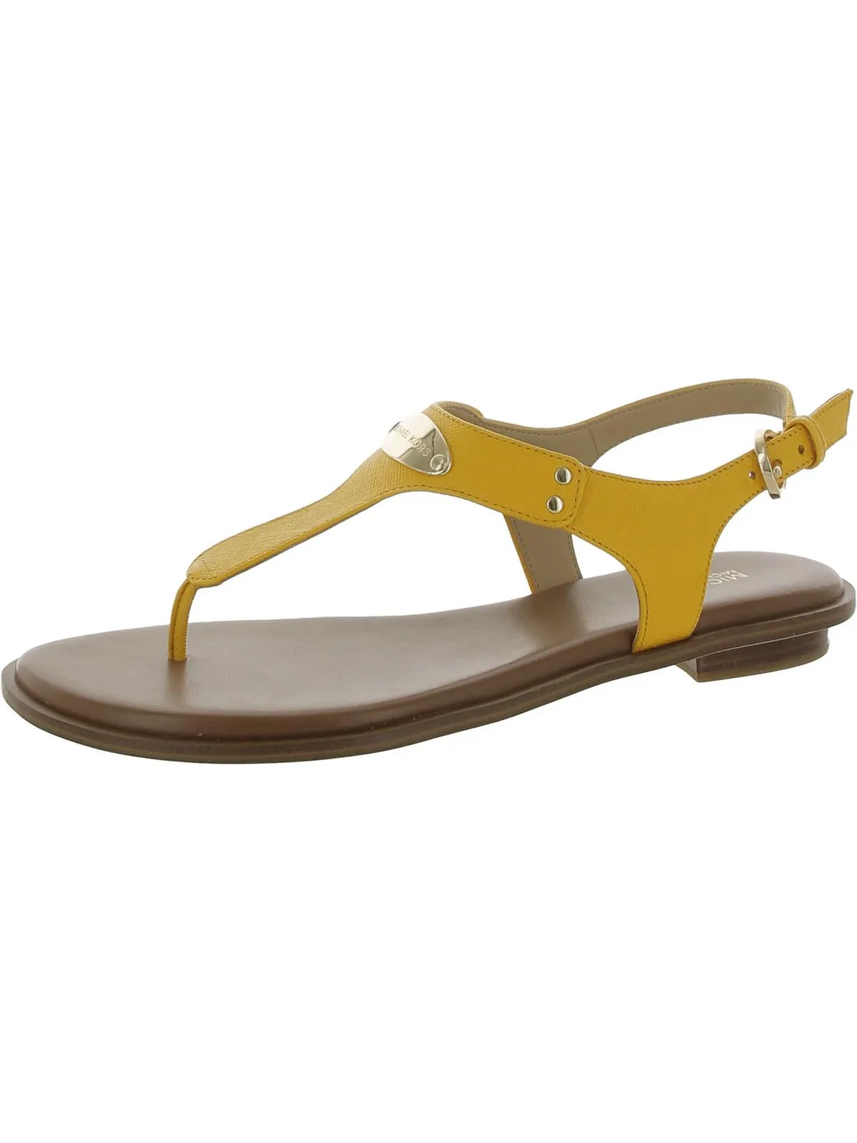 MK Plate Womens Faux Leather T-Strap Thong Sandals