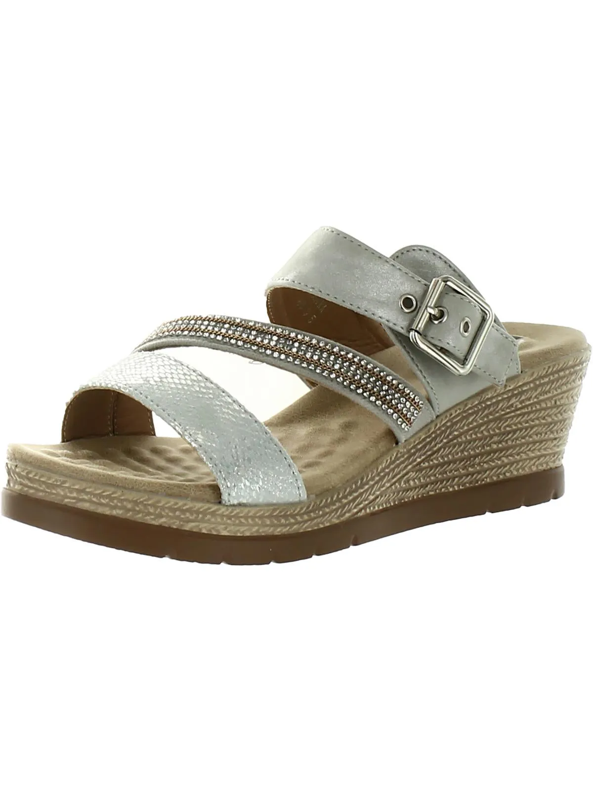 Monika Womens Faux Leather Rhinestone Wedge Sandals