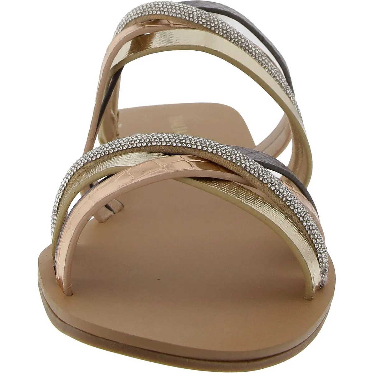 Nari Womens Embellished Faux Leather Slide Sandals