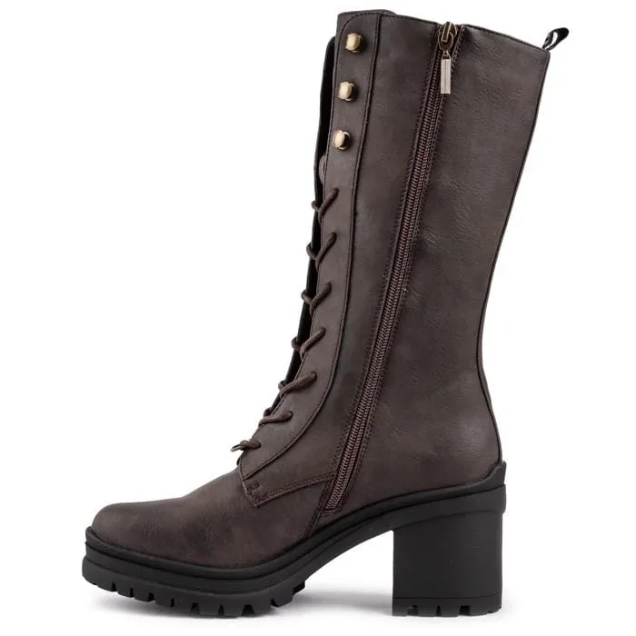 Oolong Women's Vegan Leather Mid Calf Boots | Brown