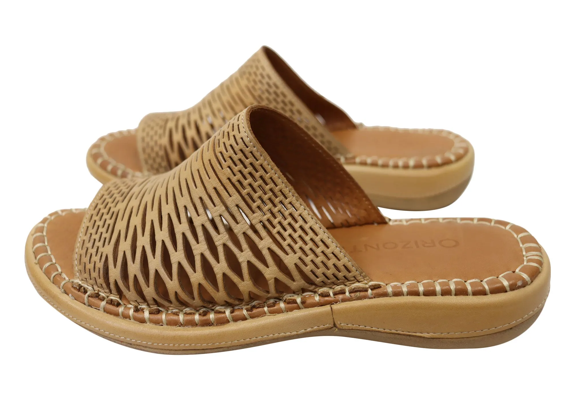 Orizonte Lyric Womens European Comfortable Leather Slides Sandals Orizonte Shoes