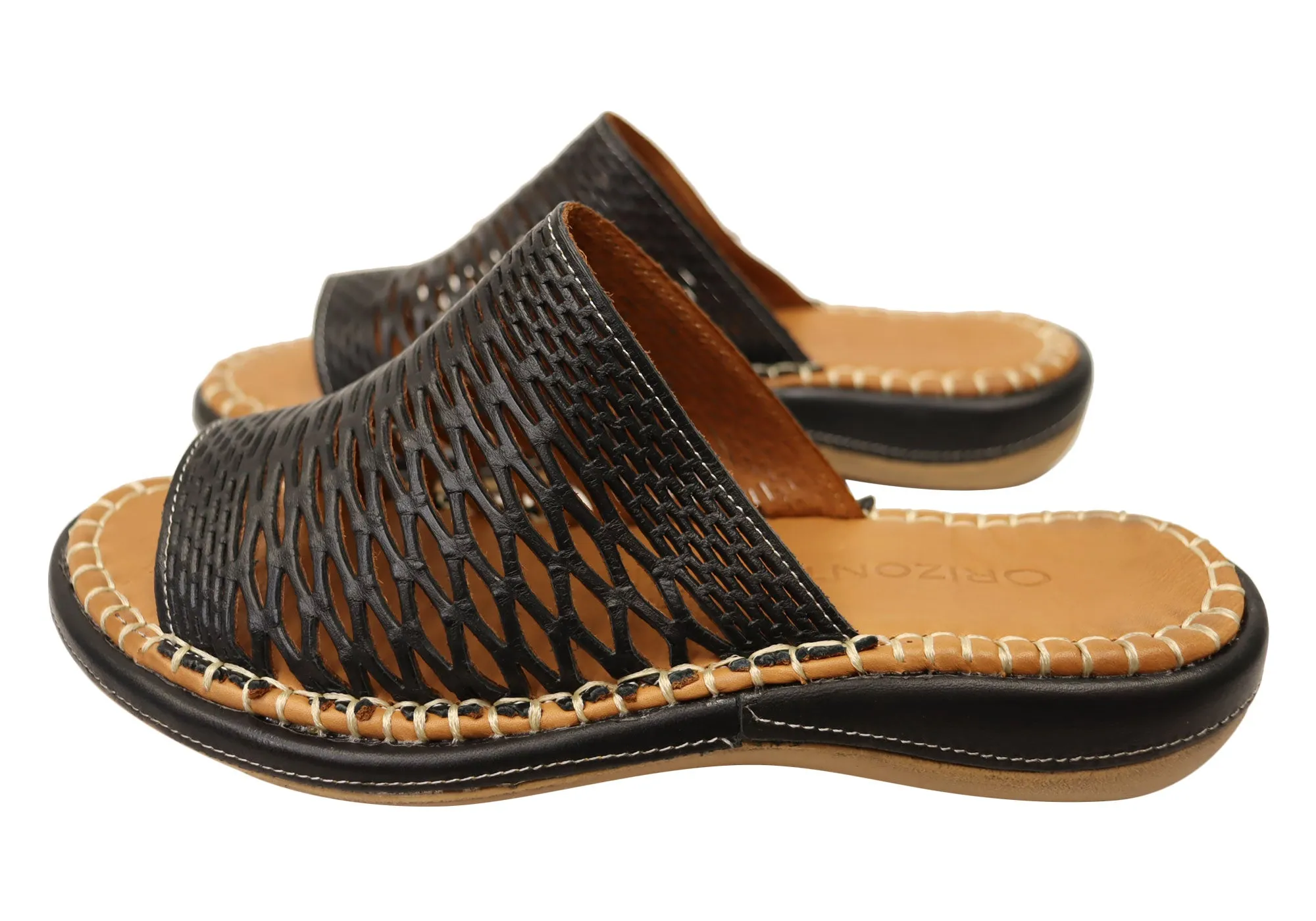 Orizonte Lyric Womens European Comfortable Leather Slides Sandals Orizonte Shoes
