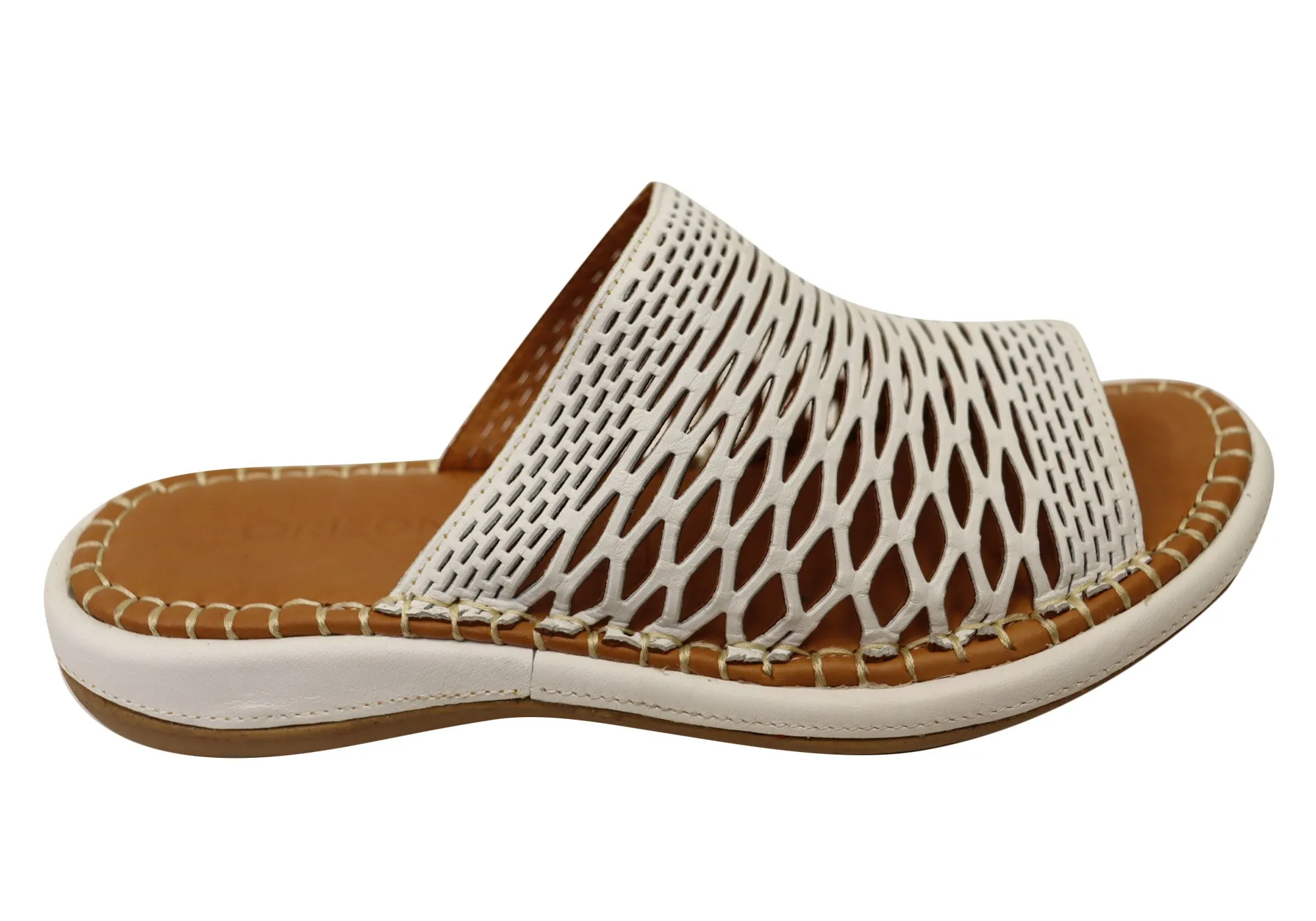 Orizonte Lyric Womens European Comfortable Leather Slides Sandals Orizonte Shoes