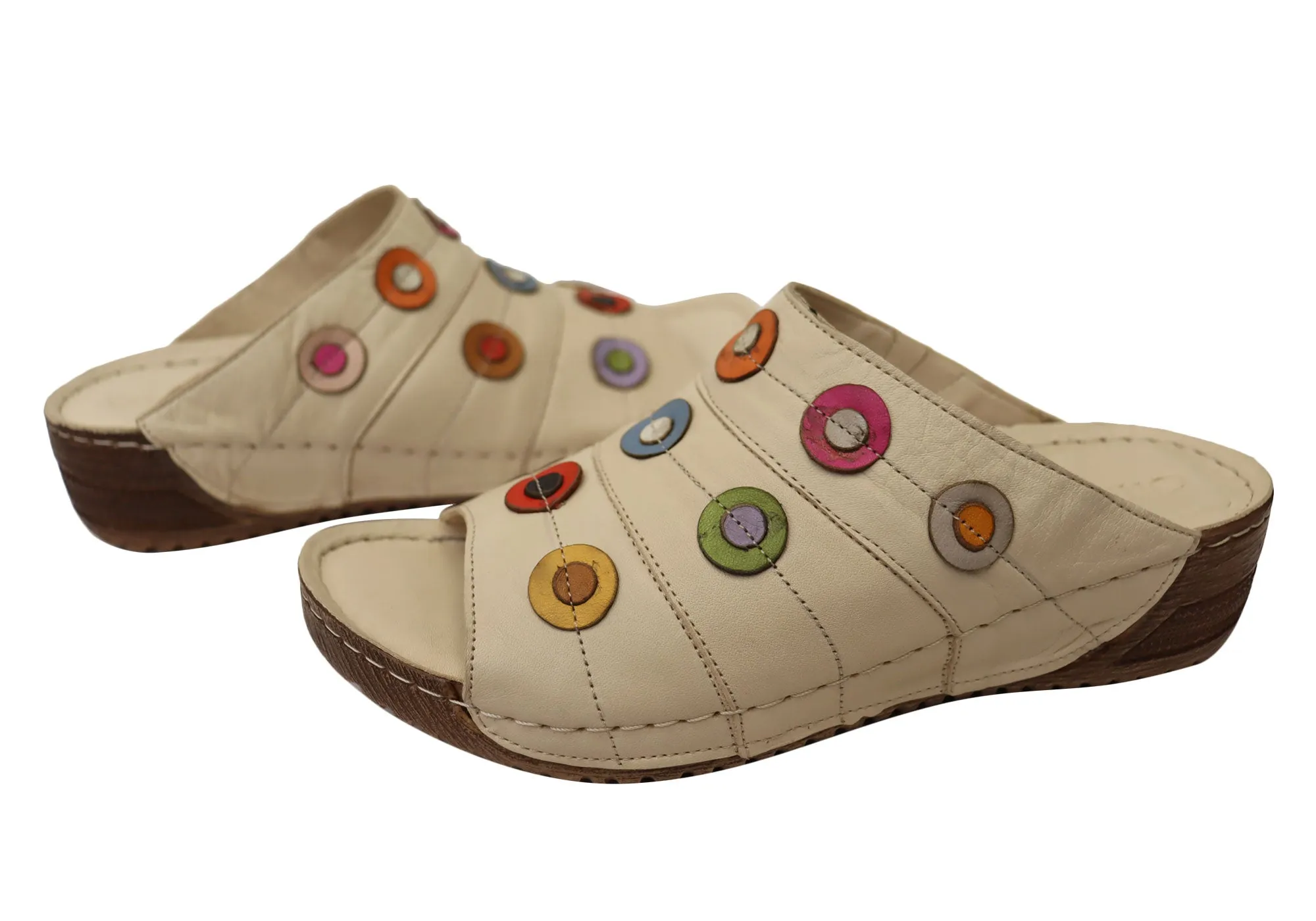 Orizonte Passion Womens European Comfortable Leather Slides Sandals Orizonte Shoes