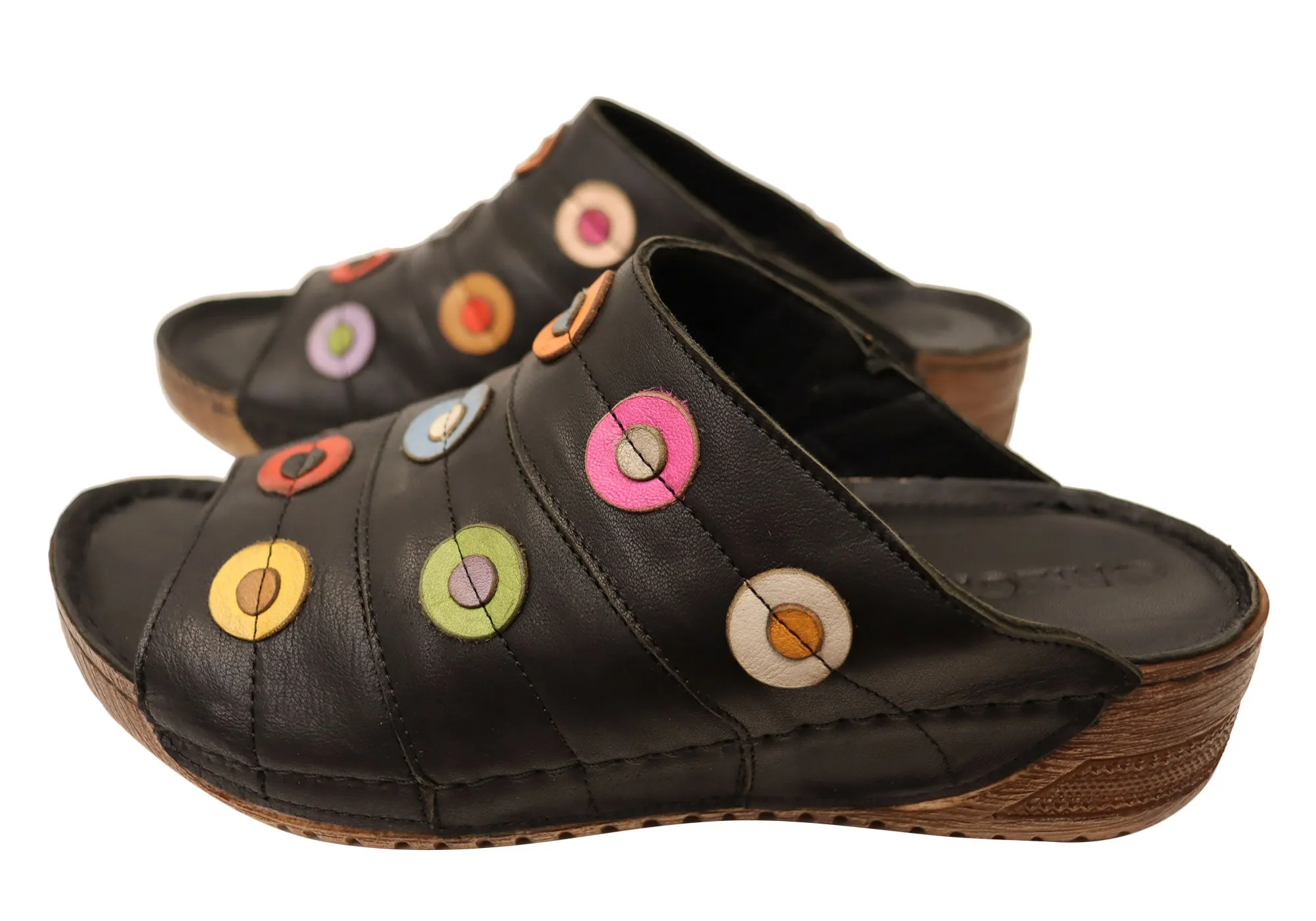 Orizonte Passion Womens European Comfortable Leather Slides Sandals Orizonte Shoes