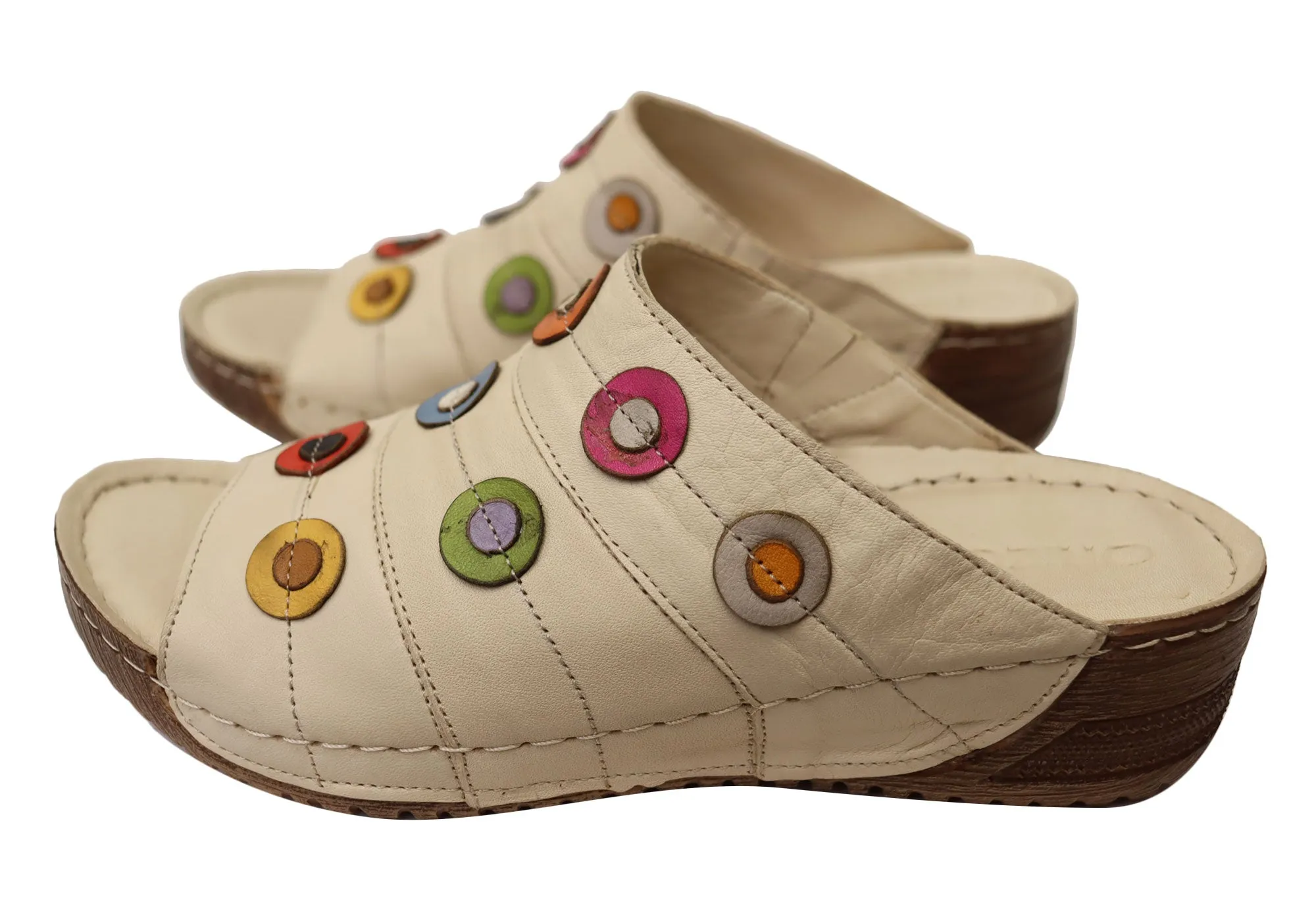 Orizonte Passion Womens European Comfortable Leather Slides Sandals Orizonte Shoes