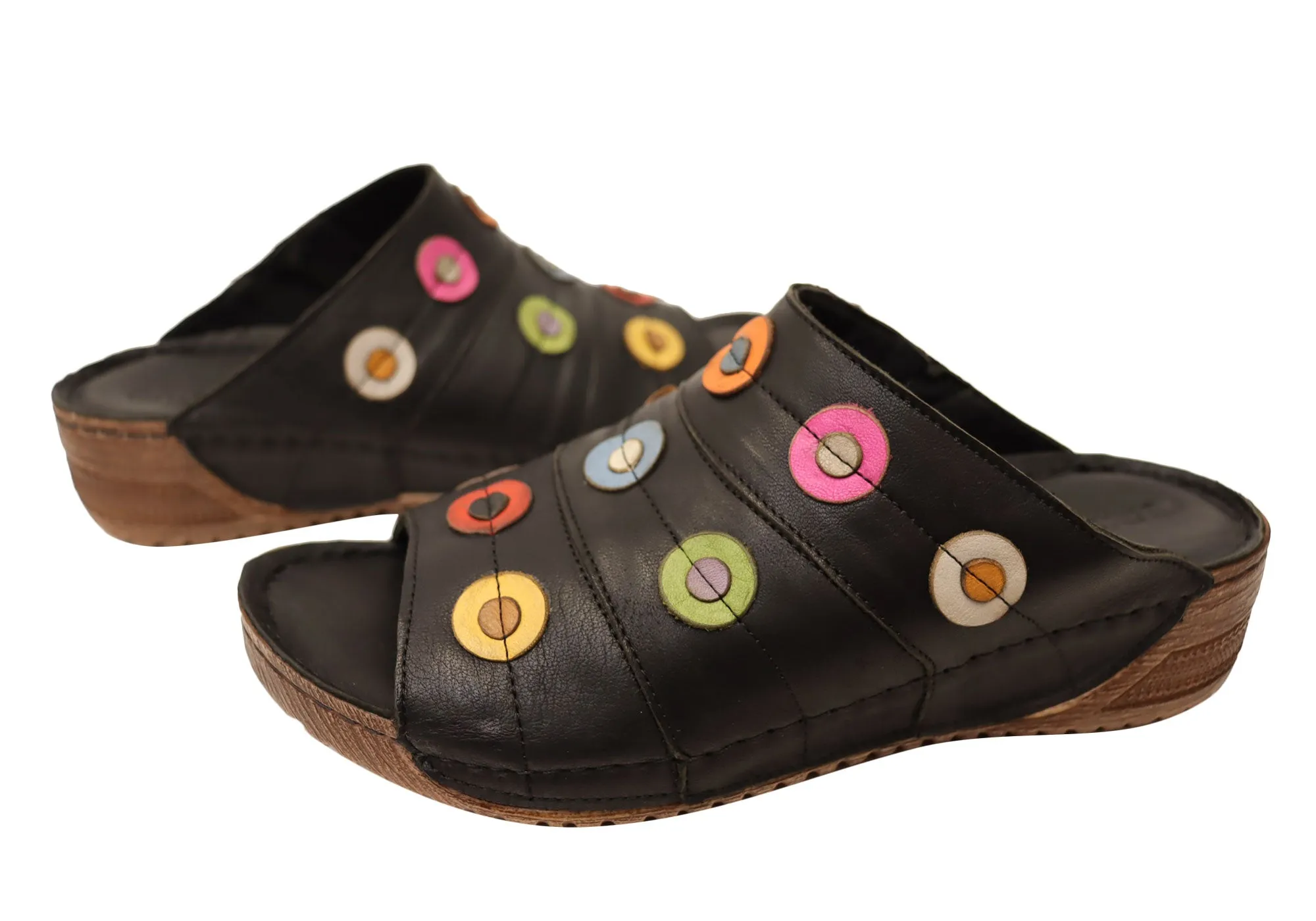 Orizonte Passion Womens European Comfortable Leather Slides Sandals Orizonte Shoes