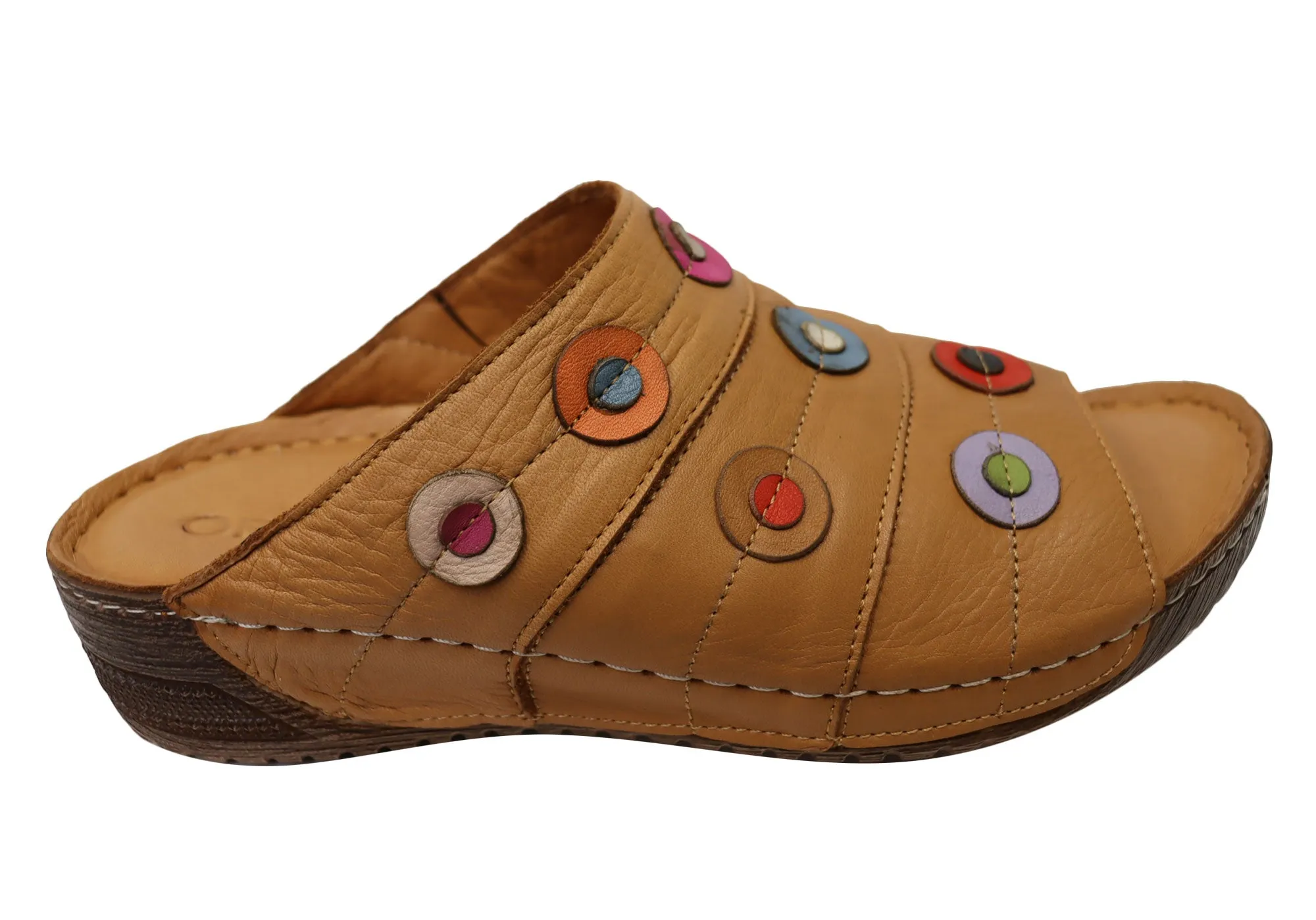 Orizonte Passion Womens European Comfortable Leather Slides Sandals Orizonte Shoes