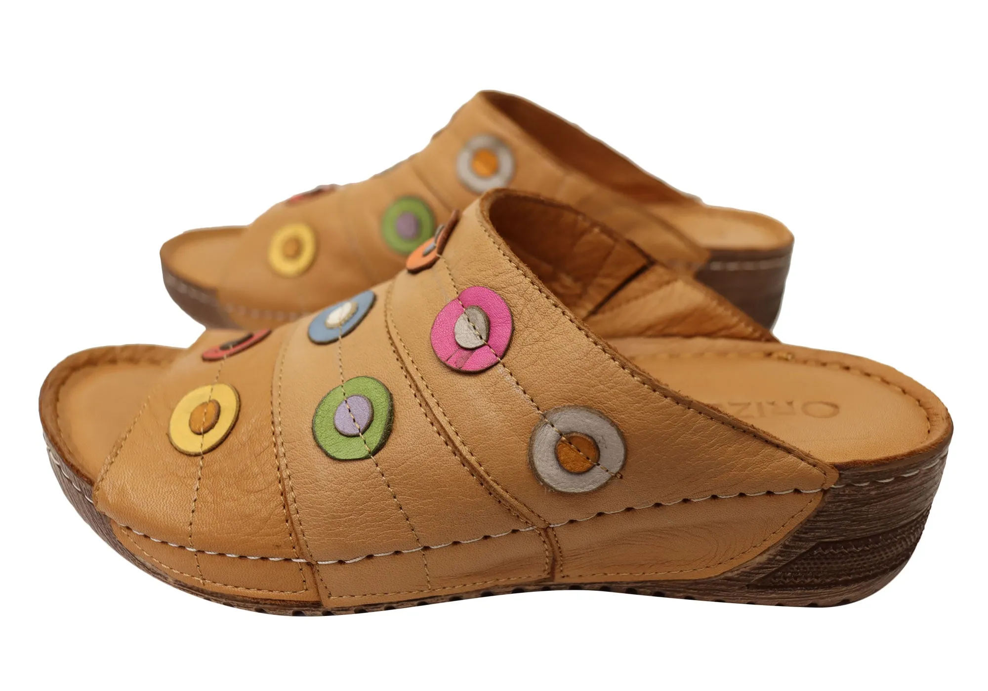 Orizonte Passion Womens European Comfortable Leather Slides Sandals Orizonte Shoes