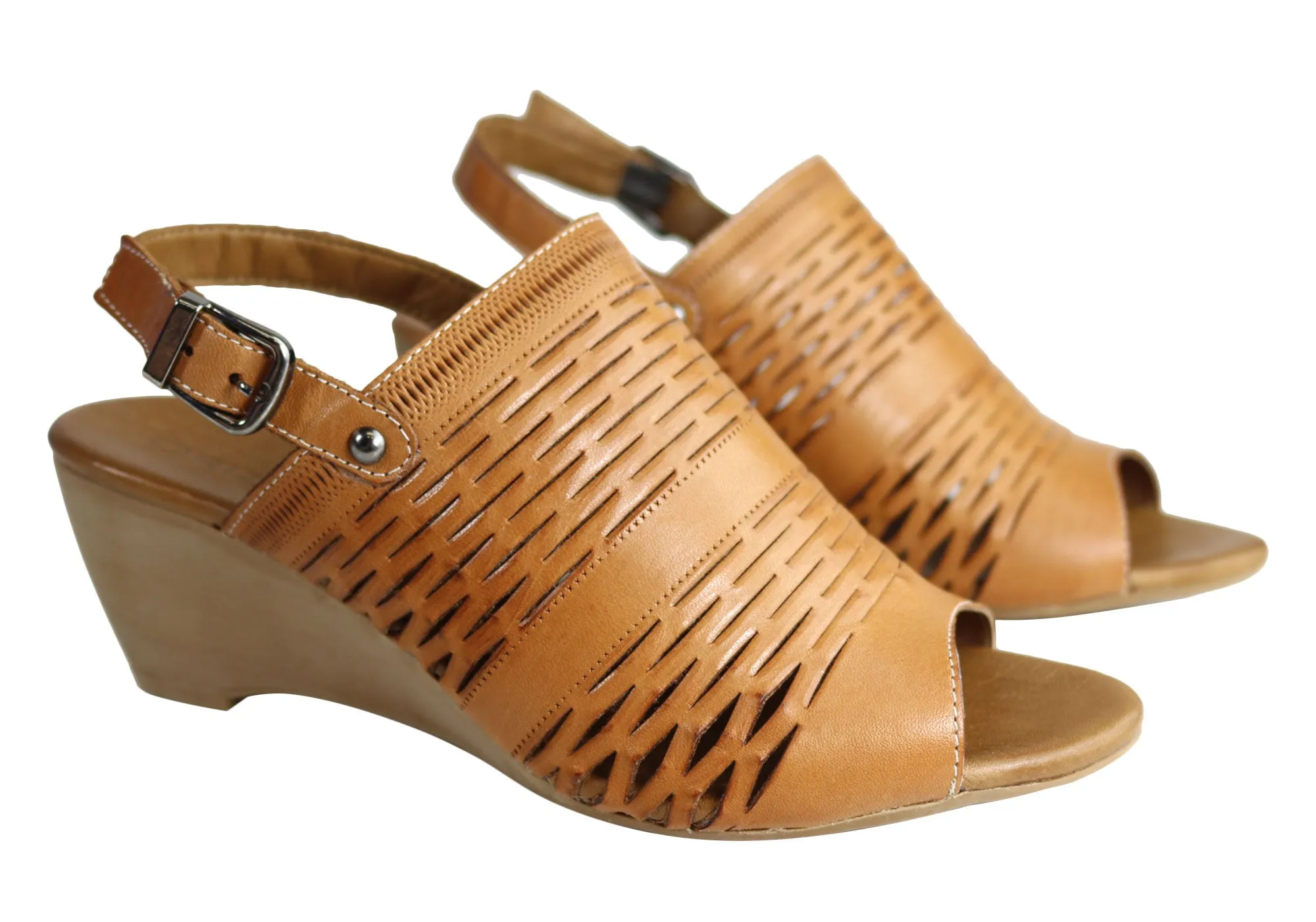 Orizonte Posy Womens European Leather Comfortable Wedge Sandals Orizonte Shoes