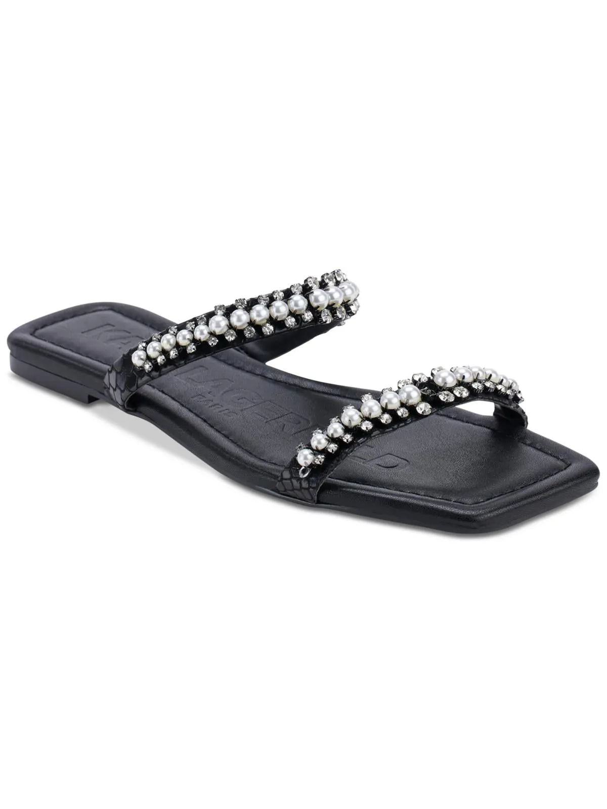 Payzlee Womens Faux Leather Rhinestone Slide Sandals