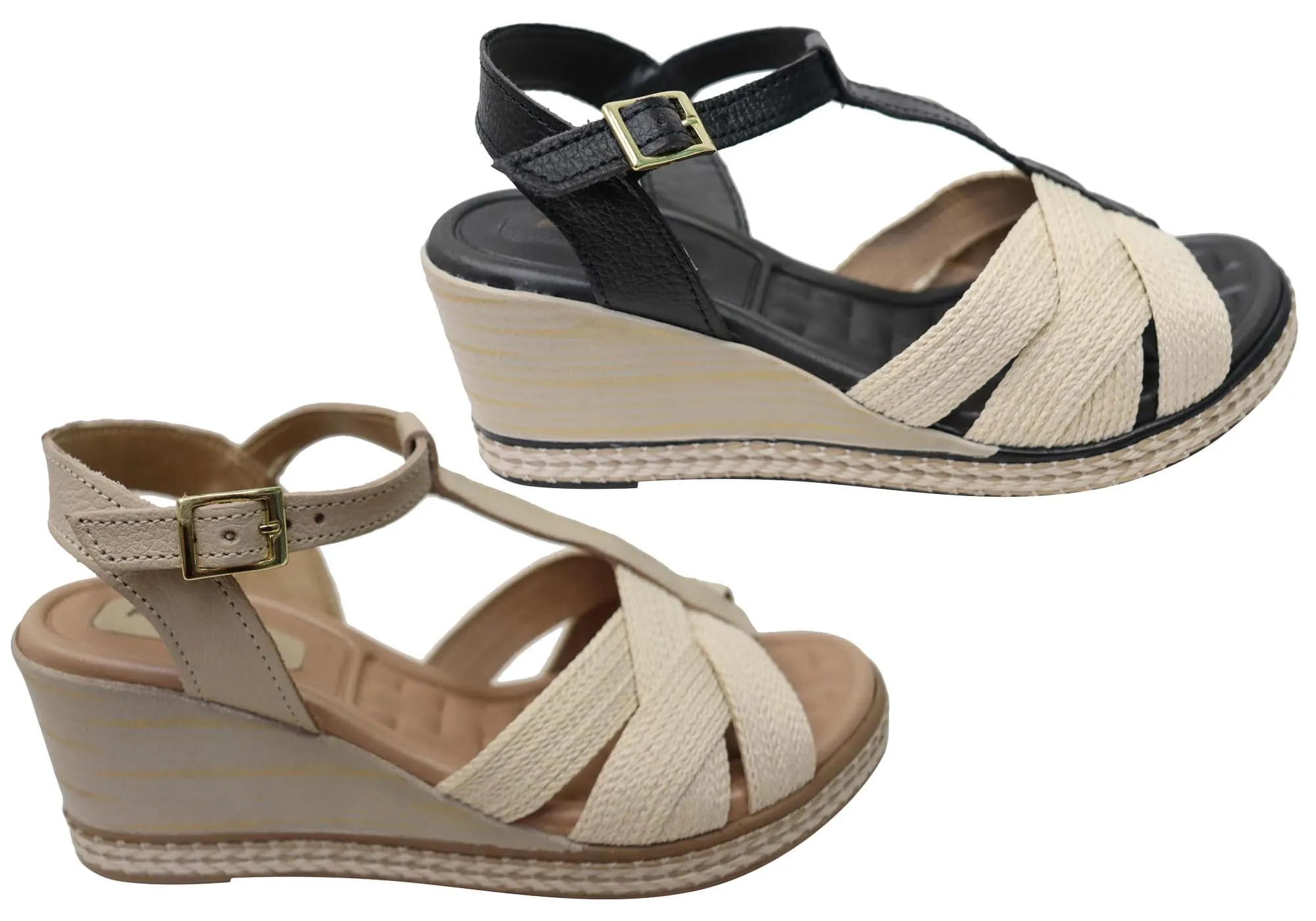 Pegada Carlisle Womens Brazilian Comfortable Leather Wedge Sandals Pegada Shoes