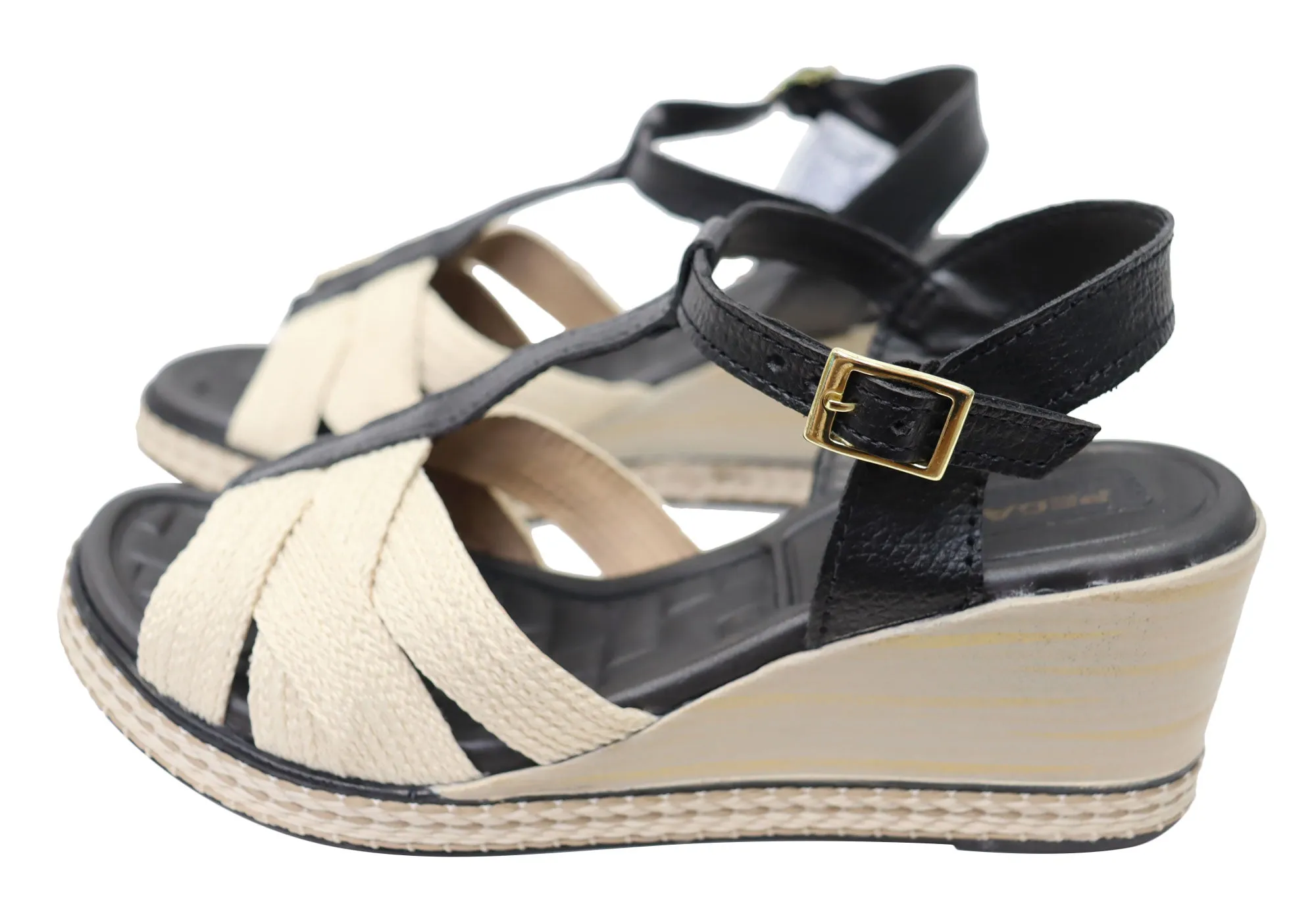 Pegada Carlisle Womens Brazilian Comfortable Leather Wedge Sandals Pegada Shoes