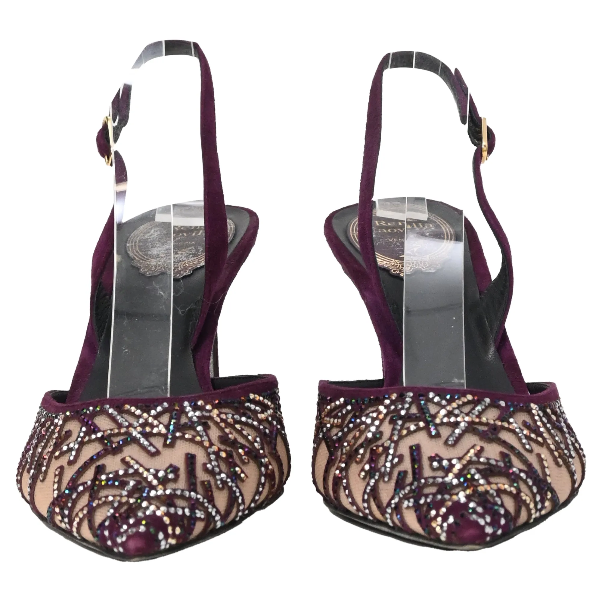 Ren?? Caovilla Crystal Embellished Slingback Slingback Pumps in Purple Suede