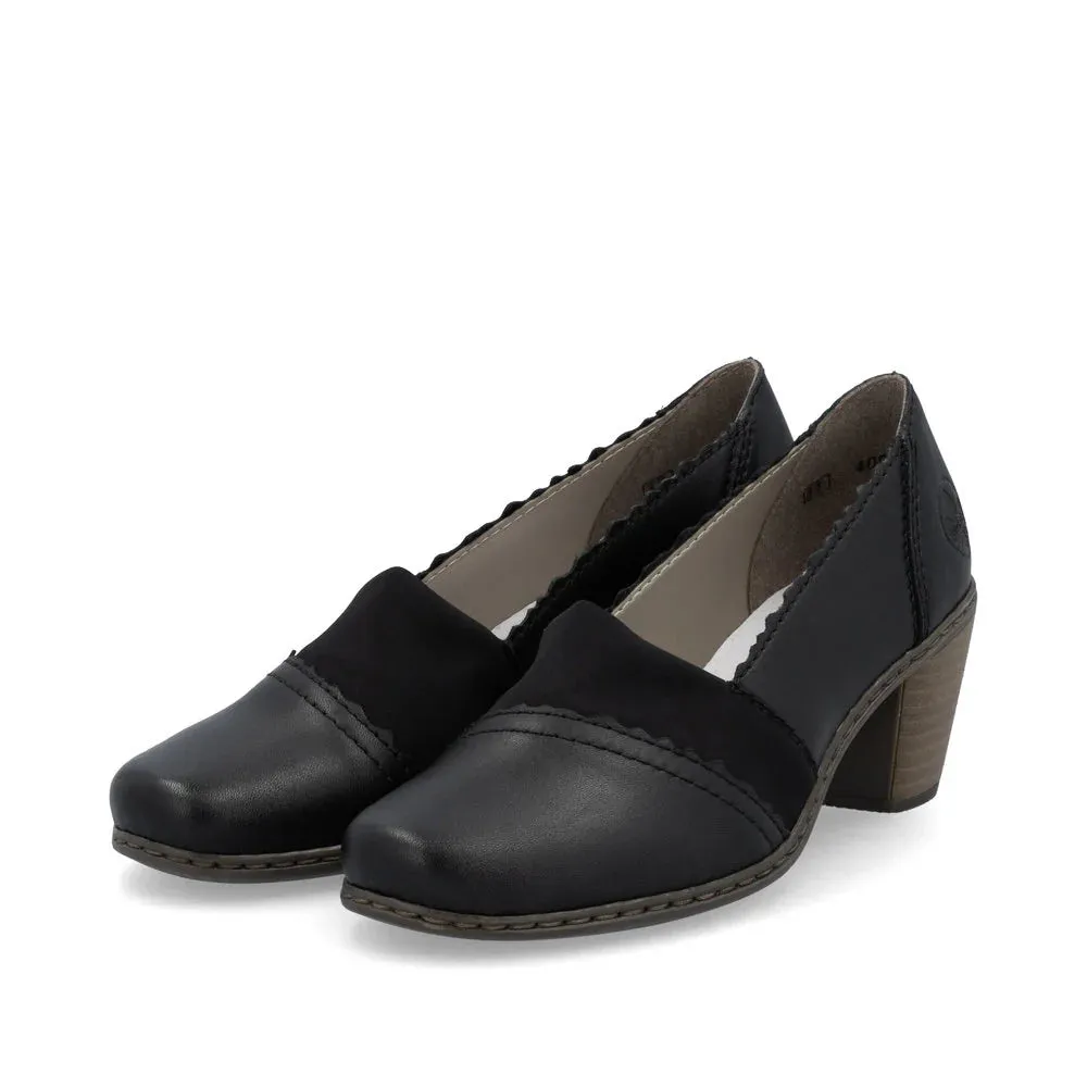 Rieker Shoes 40911-00 Black Slip On Heel