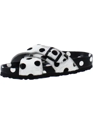 Rodra Womens Calf Hair Polka Dot Slide Sandals