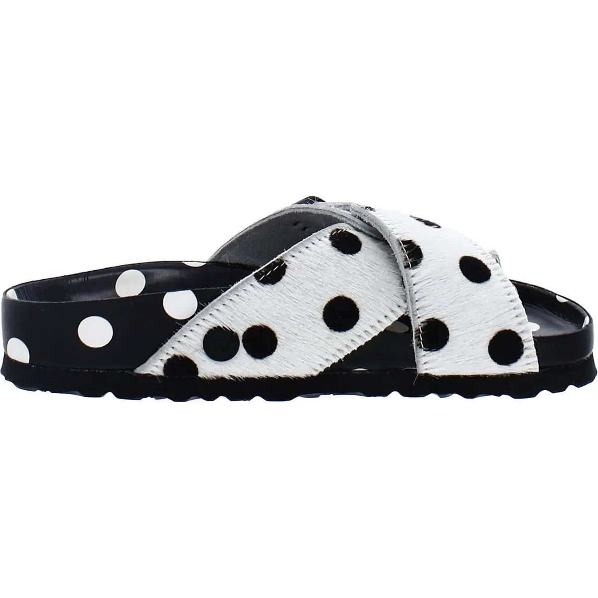 Rodra Womens Calf Hair Polka Dot Slide Sandals